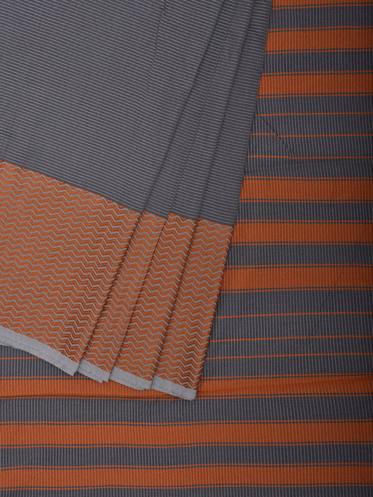 Dark Grey and Orange Bamboo Cotton Saree with Strips Design No Blouse bc0890