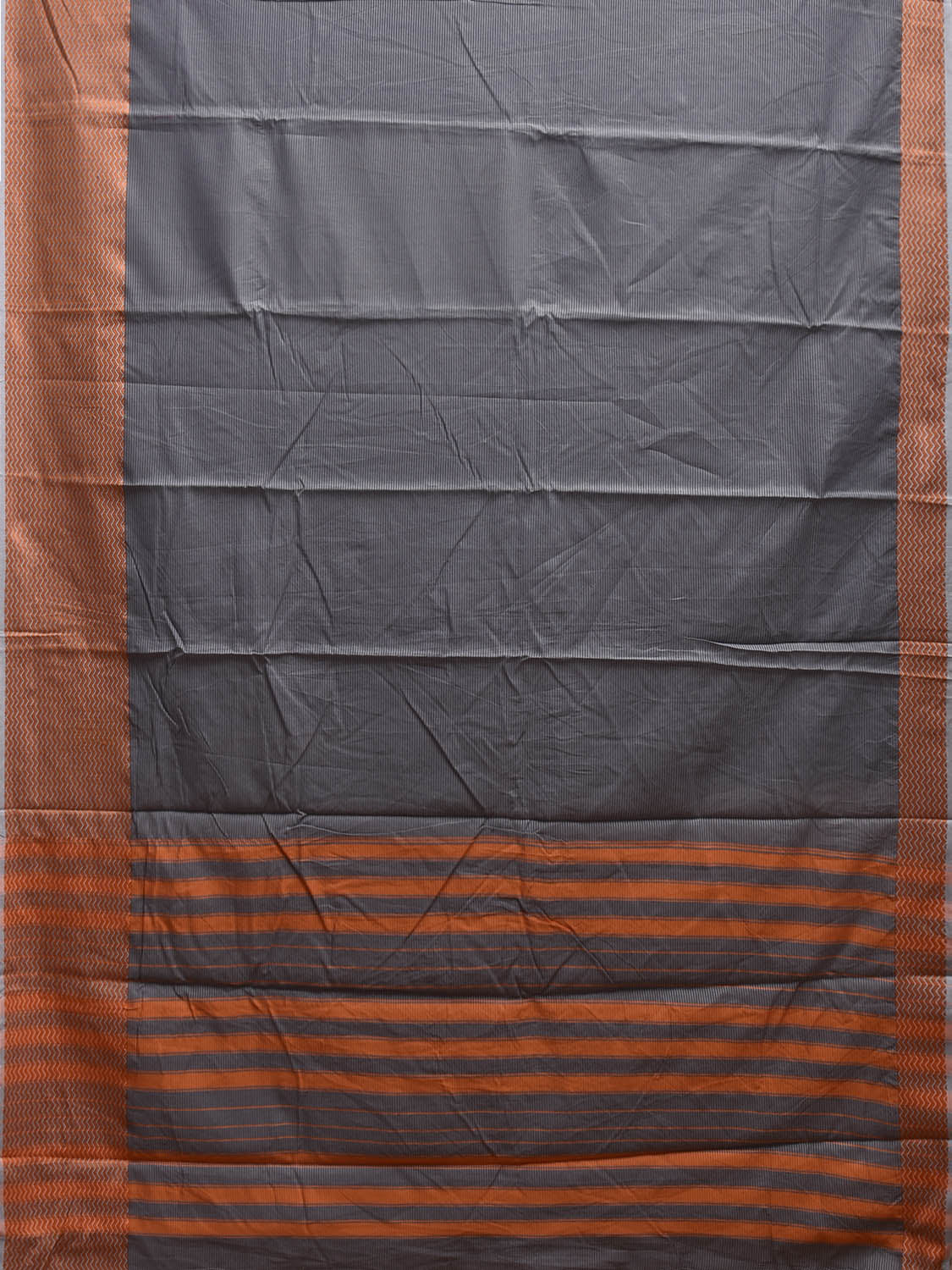 Dark Grey and Orange Bamboo Cotton Saree with Strips Design No Blouse bc0890