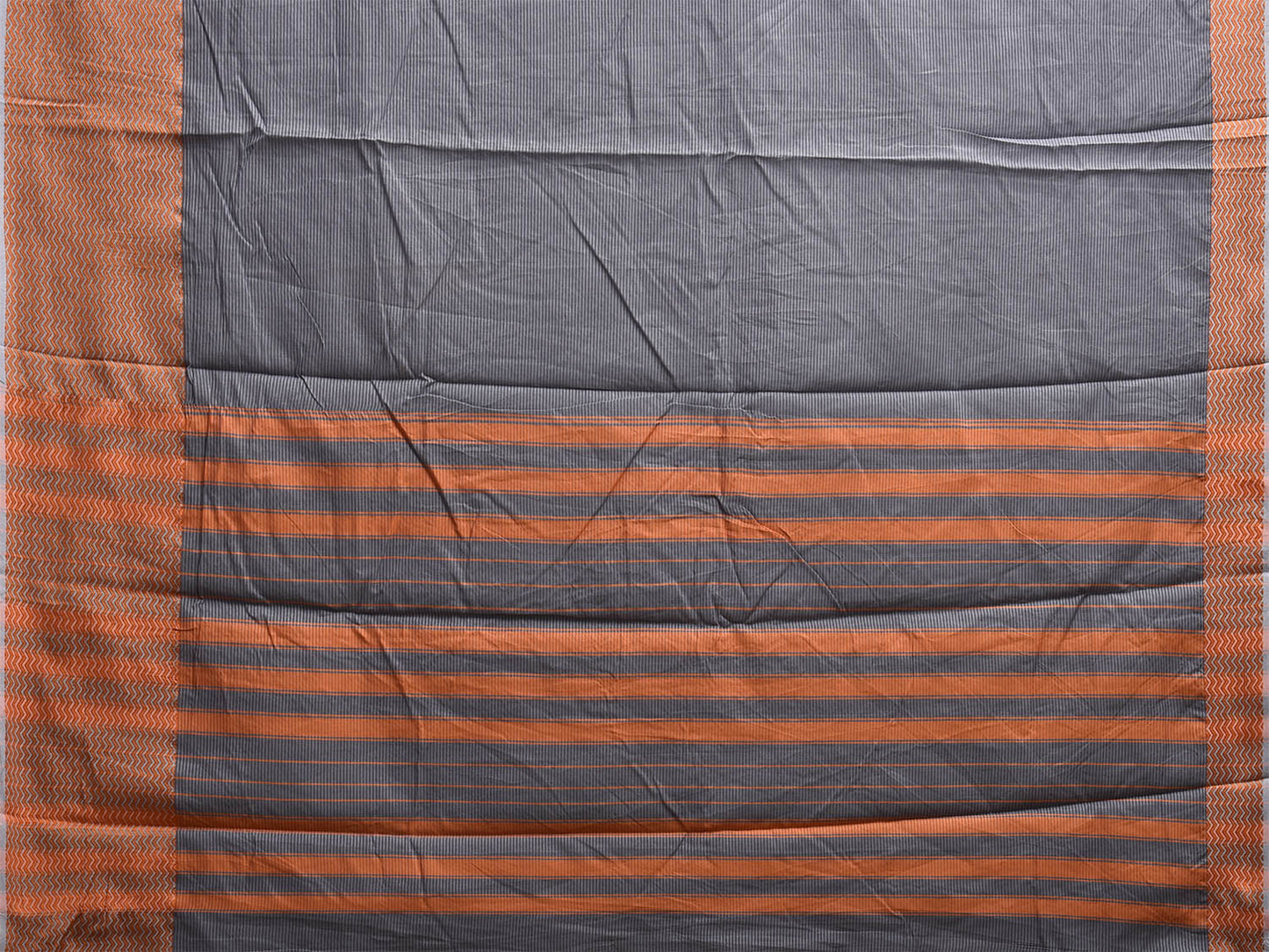 Dark Grey and Orange Bamboo Cotton Saree with Strips Design No Blouse bc0890