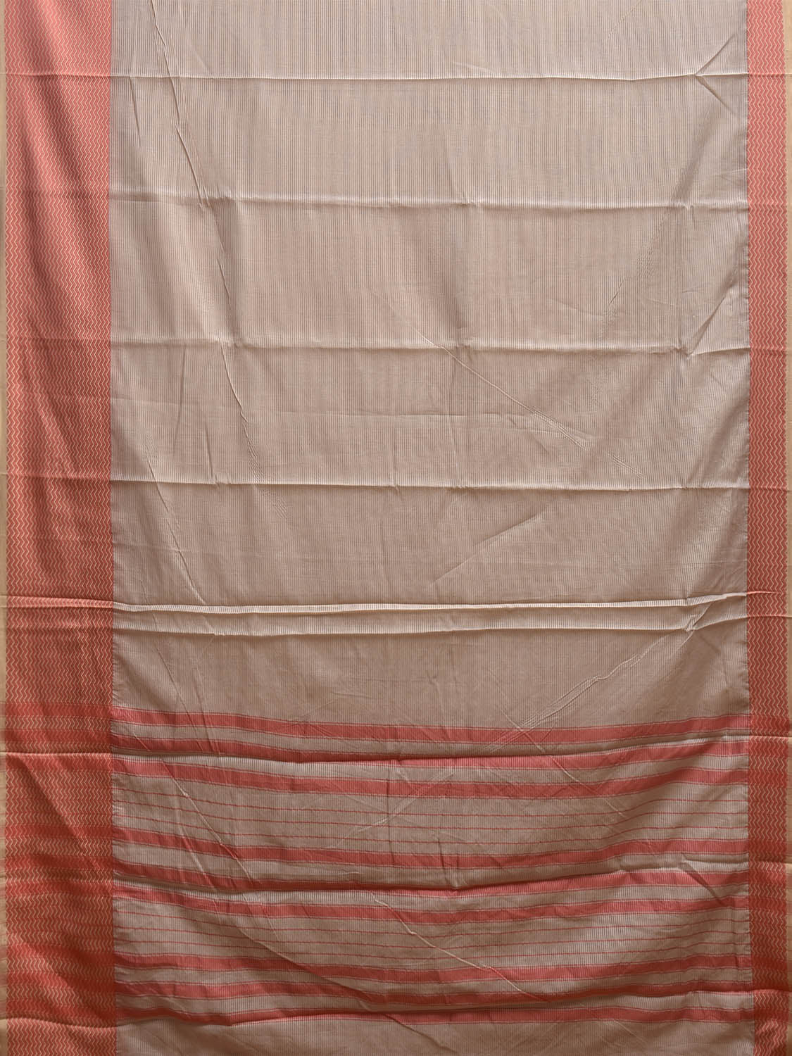 Cream and Peach Bamboo Cotton Saree with Strips Design No Blouse bc0891