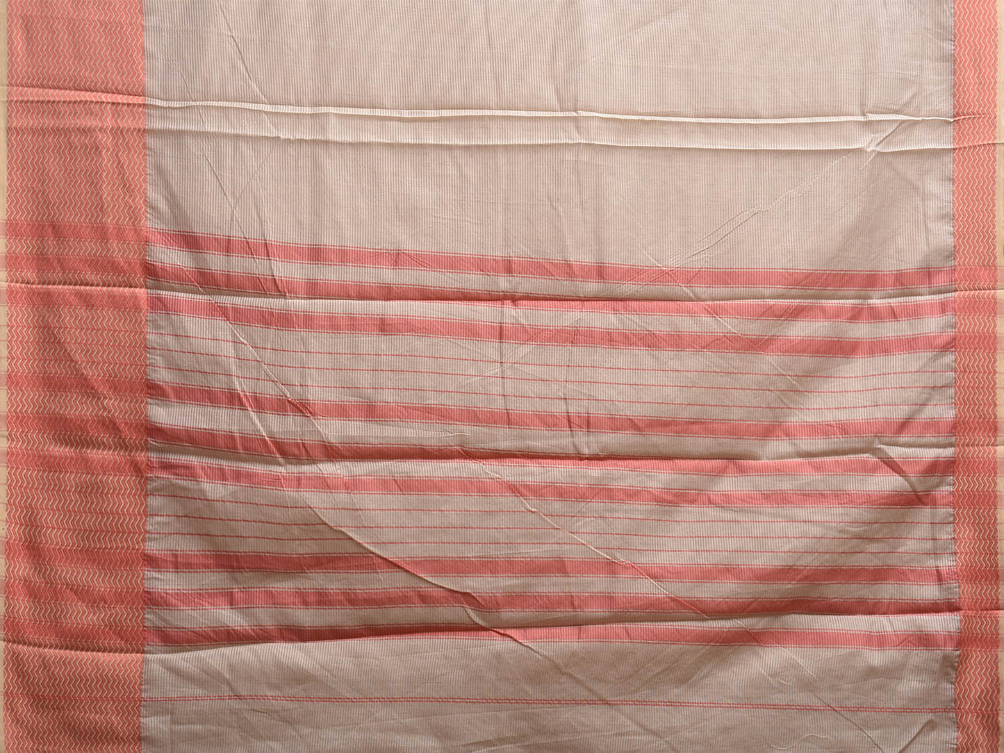 Cream and Peach Bamboo Cotton Saree with Strips Design No Blouse bc0891