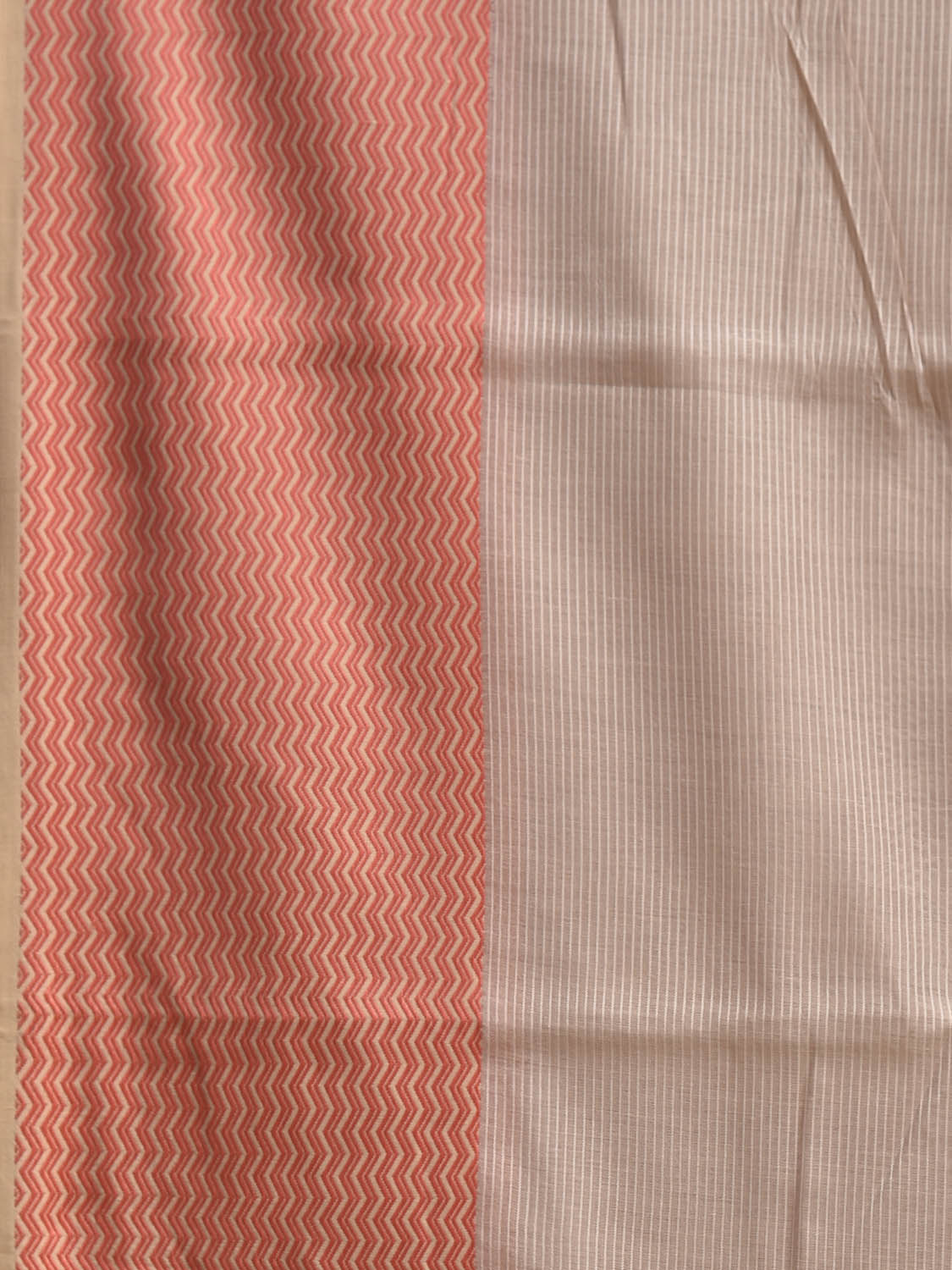 Cream and Peach Bamboo Cotton Saree with Strips Design No Blouse bc0891