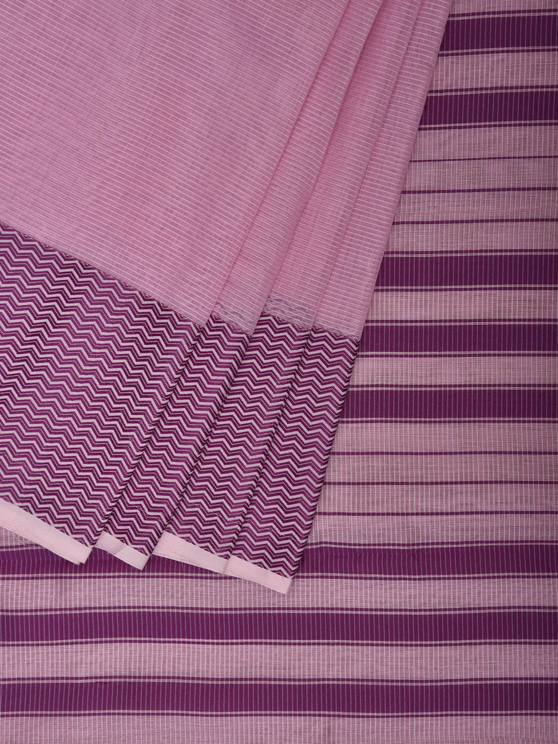 Baby Pink and Pink Bamboo Cotton Saree with Strips Design No Blouse bc0892