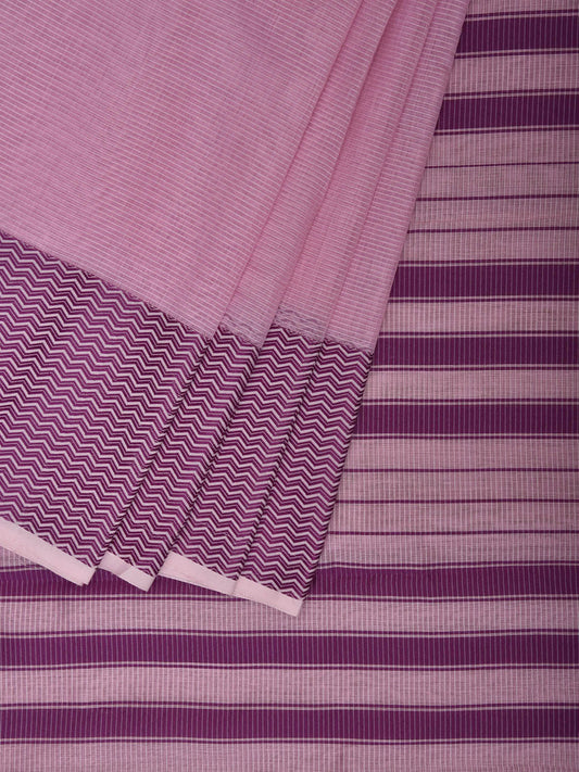 Baby Pink and Pink Bamboo Cotton Saree with Strips Design No Blouse bc0892