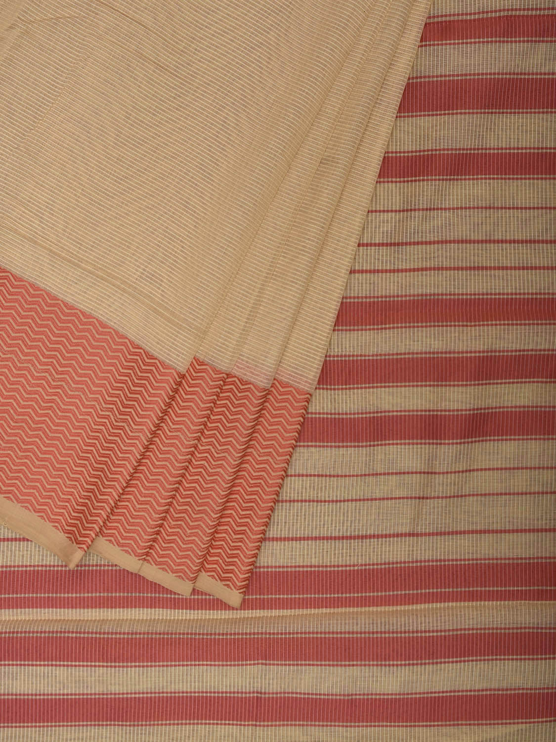 Light Yellow and Peach Bamboo Cotton Saree with Strips Design No Blouse bc0893