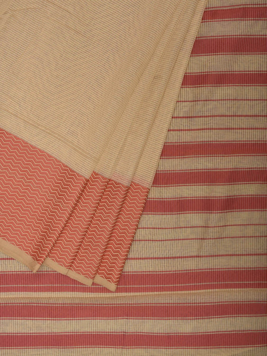 Light Yellow and Peach Bamboo Cotton Saree with Strips Design No Blouse bc0893