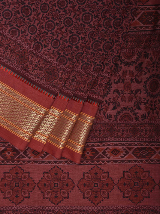 Burgundy and Red Bamboo Cotton Saree with Digitall Print Design No Blouse bc0894