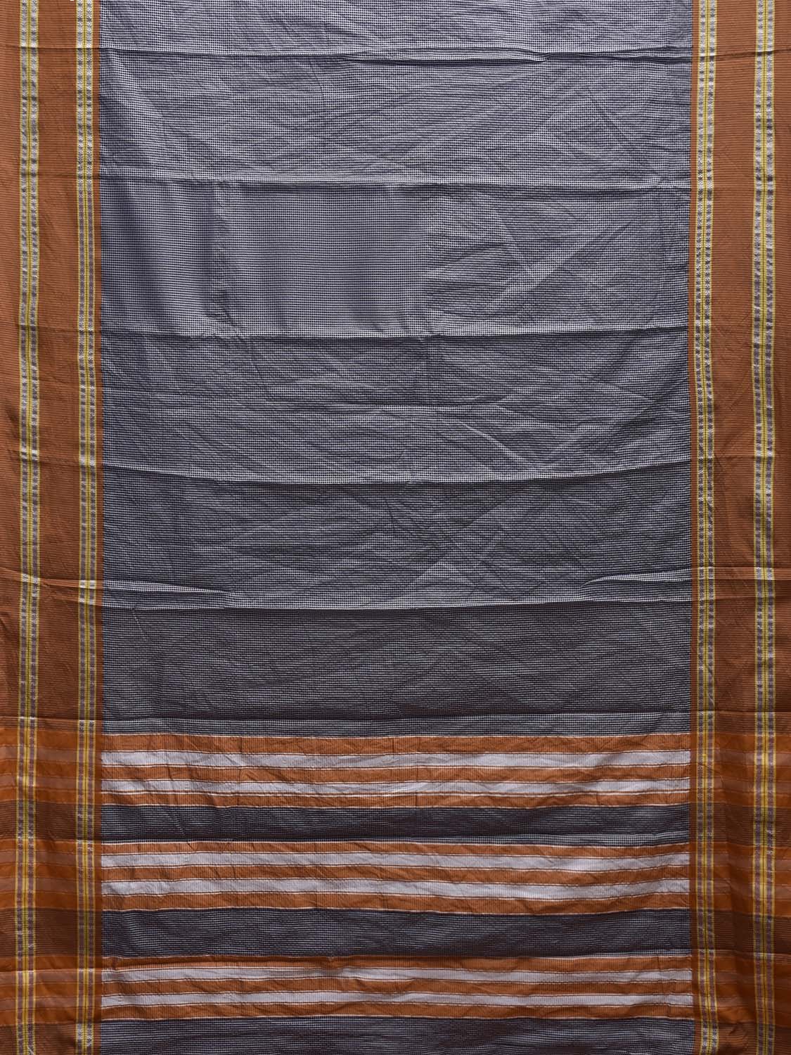 Dark Blue and Fawn Bamboo Cotton Saree with Small Checks Design No Blouse bc0895