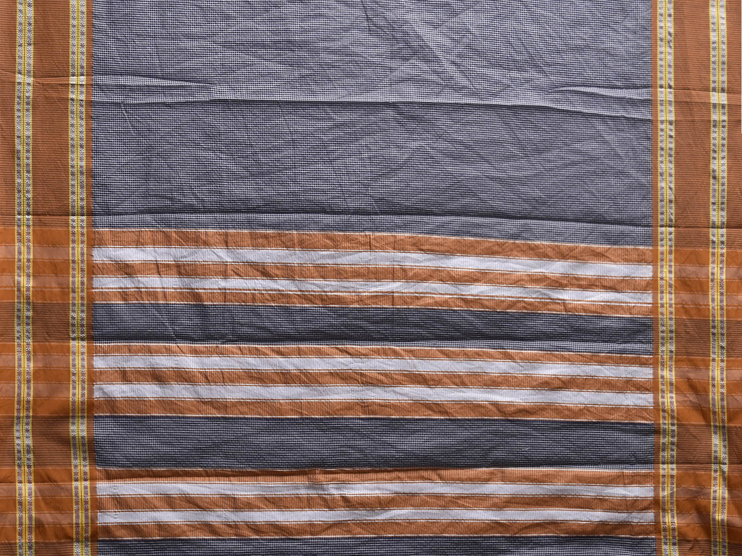 Dark Blue and Fawn Bamboo Cotton Saree with Small Checks Design No Blouse bc0895