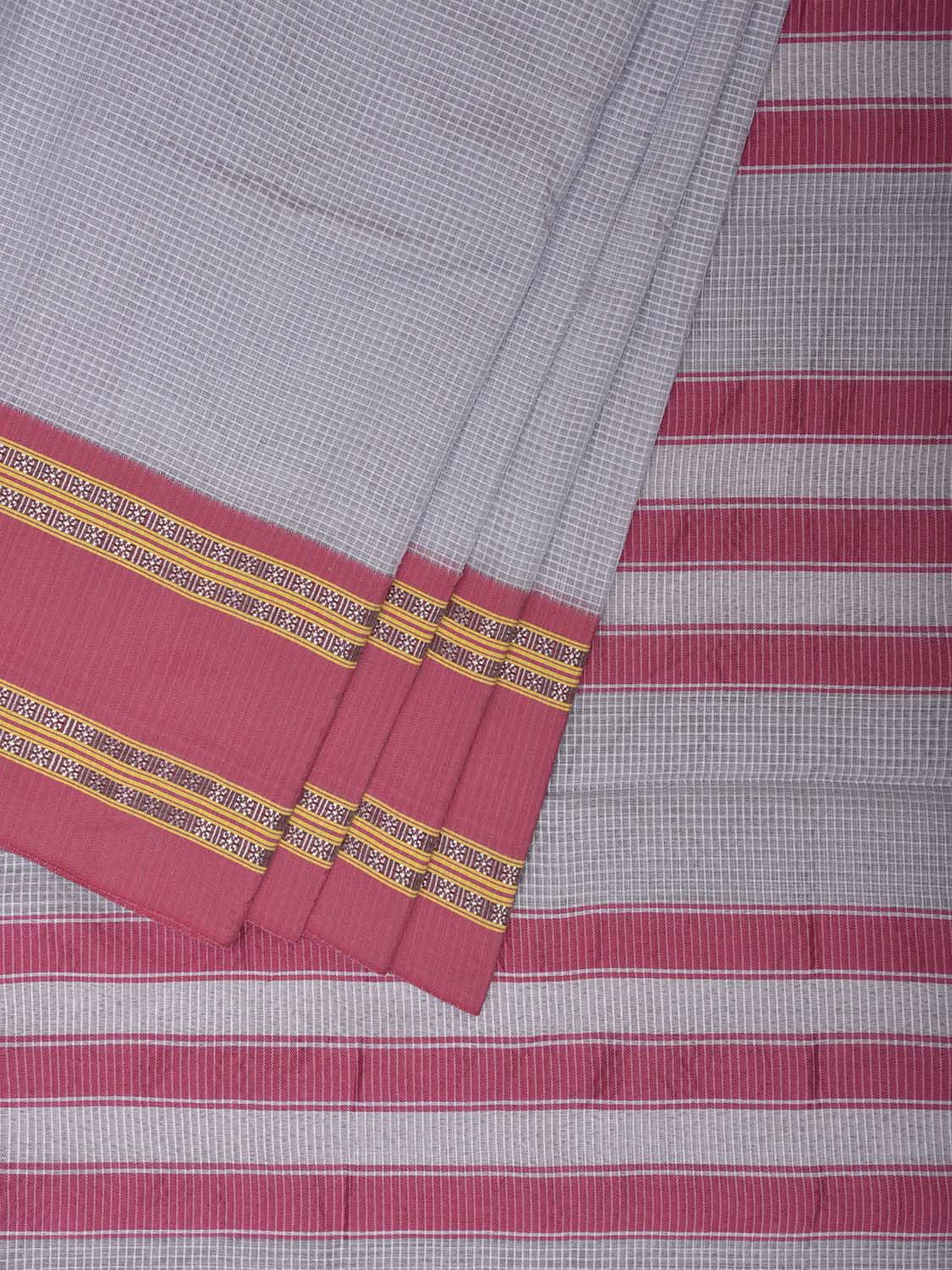 Light Blue and Pink Bamboo Cotton Saree with Small Checks Design No Blouse bc0896