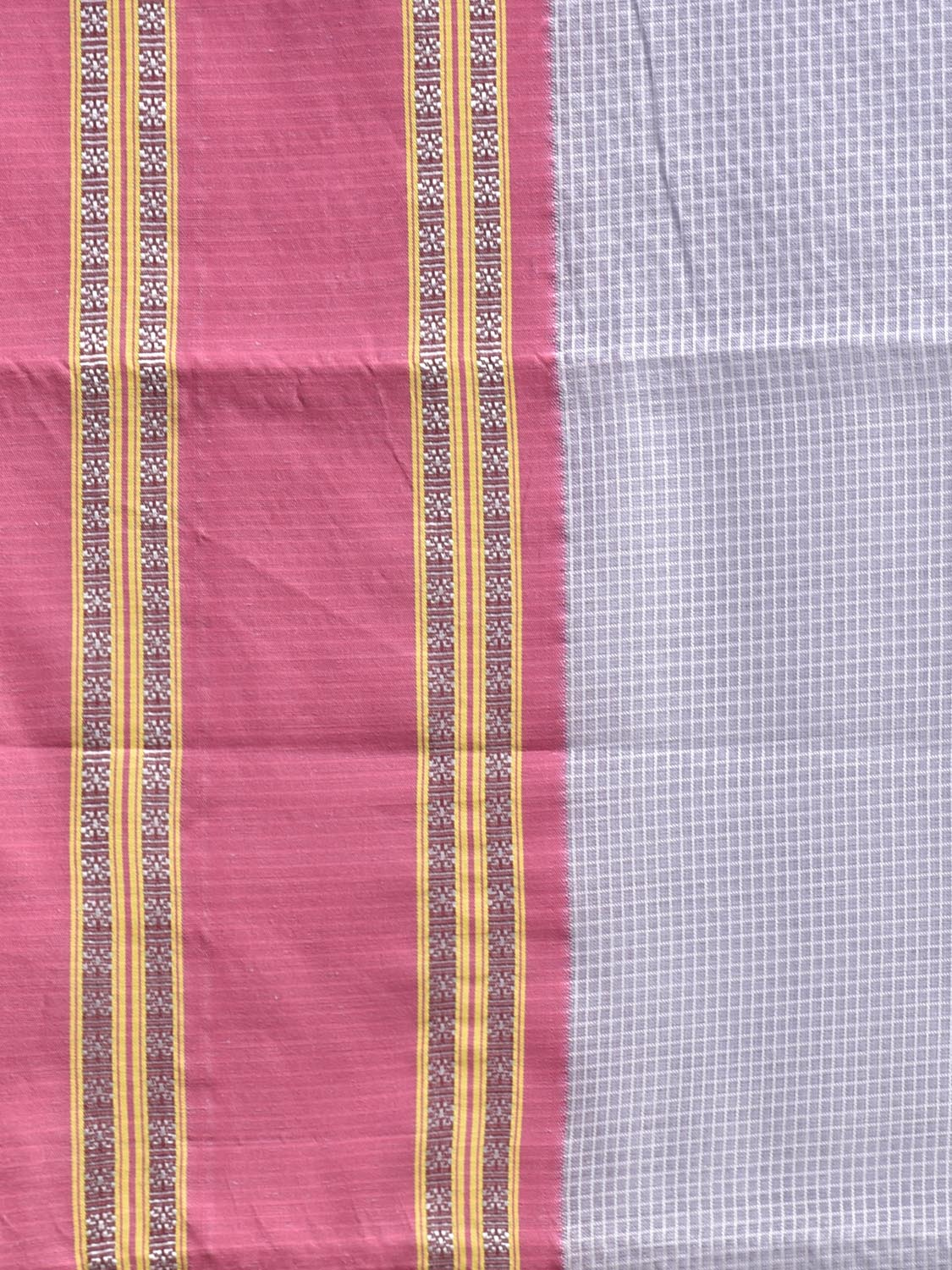 Light Blue and Pink Bamboo Cotton Saree with Small Checks Design No Blouse bc0896
