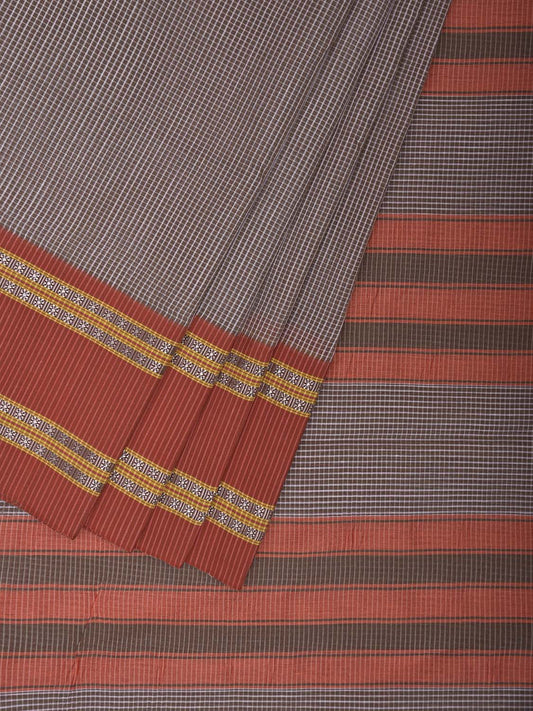 Light Brown and Peach Bamboo Cotton Saree with Small Checks Design No Blouse bc0897