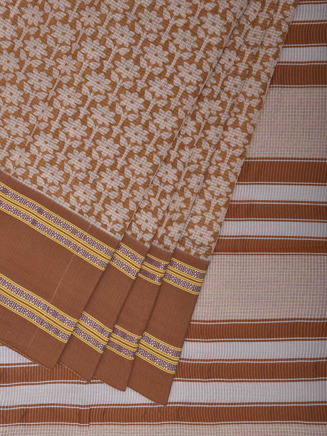 Fawn Bamboo Cotton Saree with All Over Floral Digital Print Design bc0898