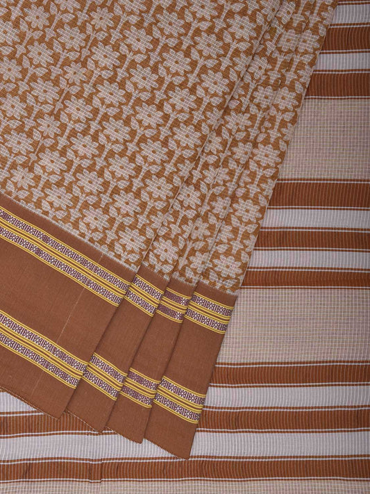 Fawn Bamboo Cotton Saree with All Over Floral Digital Print Design bc0898