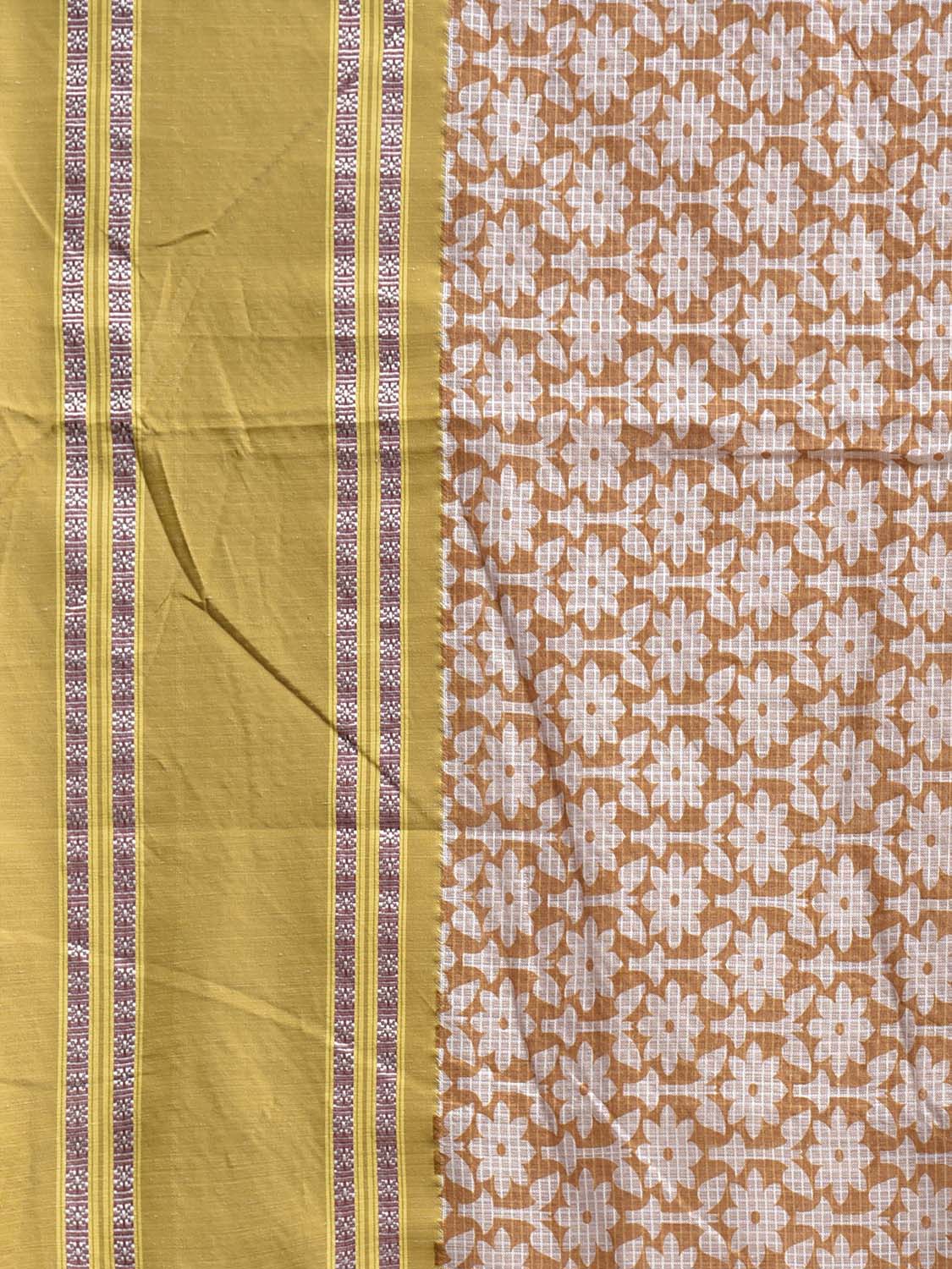 Fawn and Olive Bamboo Cotton Saree with All Over Floral Digital Print Design bc0899