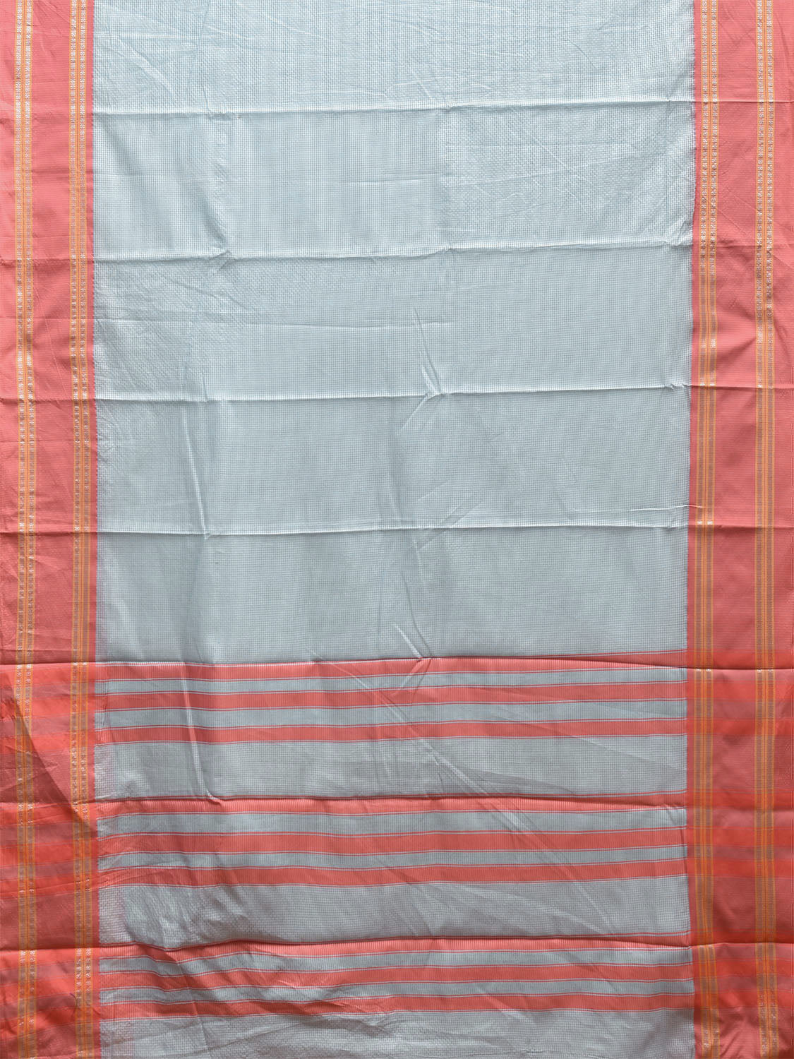 Light Blue and Peach Bamboo Cotton Saree with Small Checks Design No Blouse bc0900