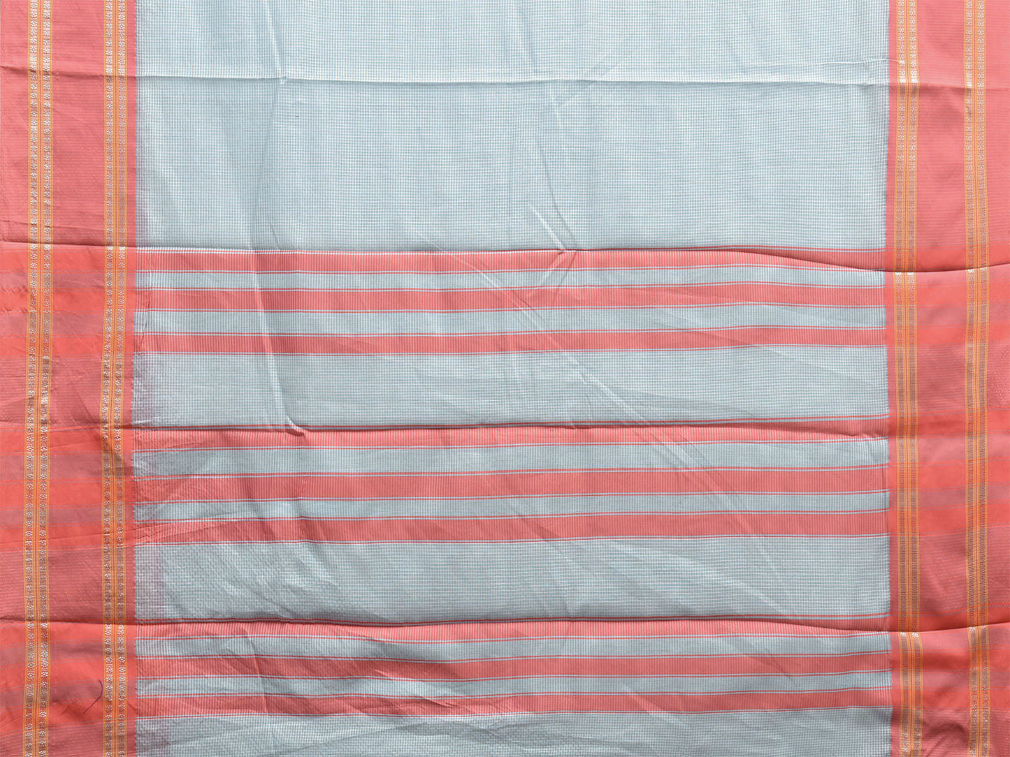 Light Blue and Peach Bamboo Cotton Saree with Small Checks Design No Blouse bc0900