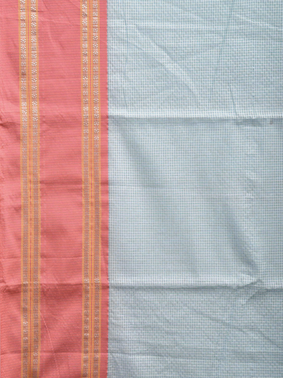 Light Blue and Peach Bamboo Cotton Saree with Small Checks Design No Blouse bc0900