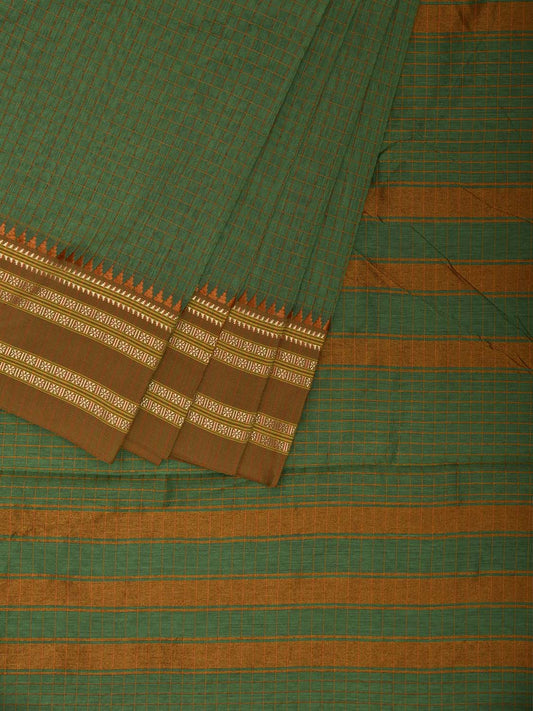 Green and Mustard Bamboo Cotton Saree with Checks Design No Blouse bc0901