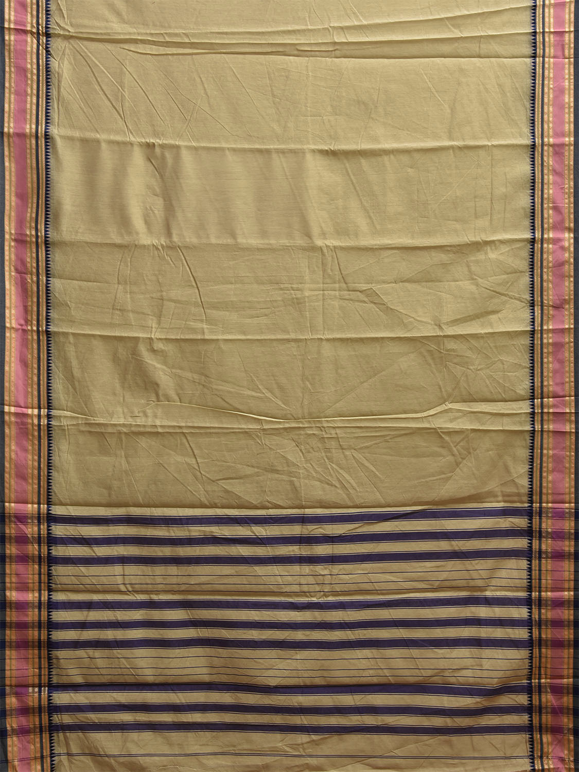 Pista and Dark Blue Bamboo Cotton Plain Saree with Strips Pallu Design No Blouse bc0902