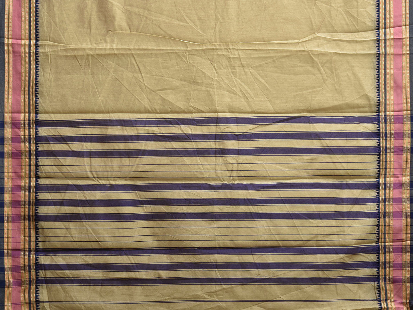 Pista and Dark Blue Bamboo Cotton Plain Saree with Strips Pallu Design No Blouse bc0902