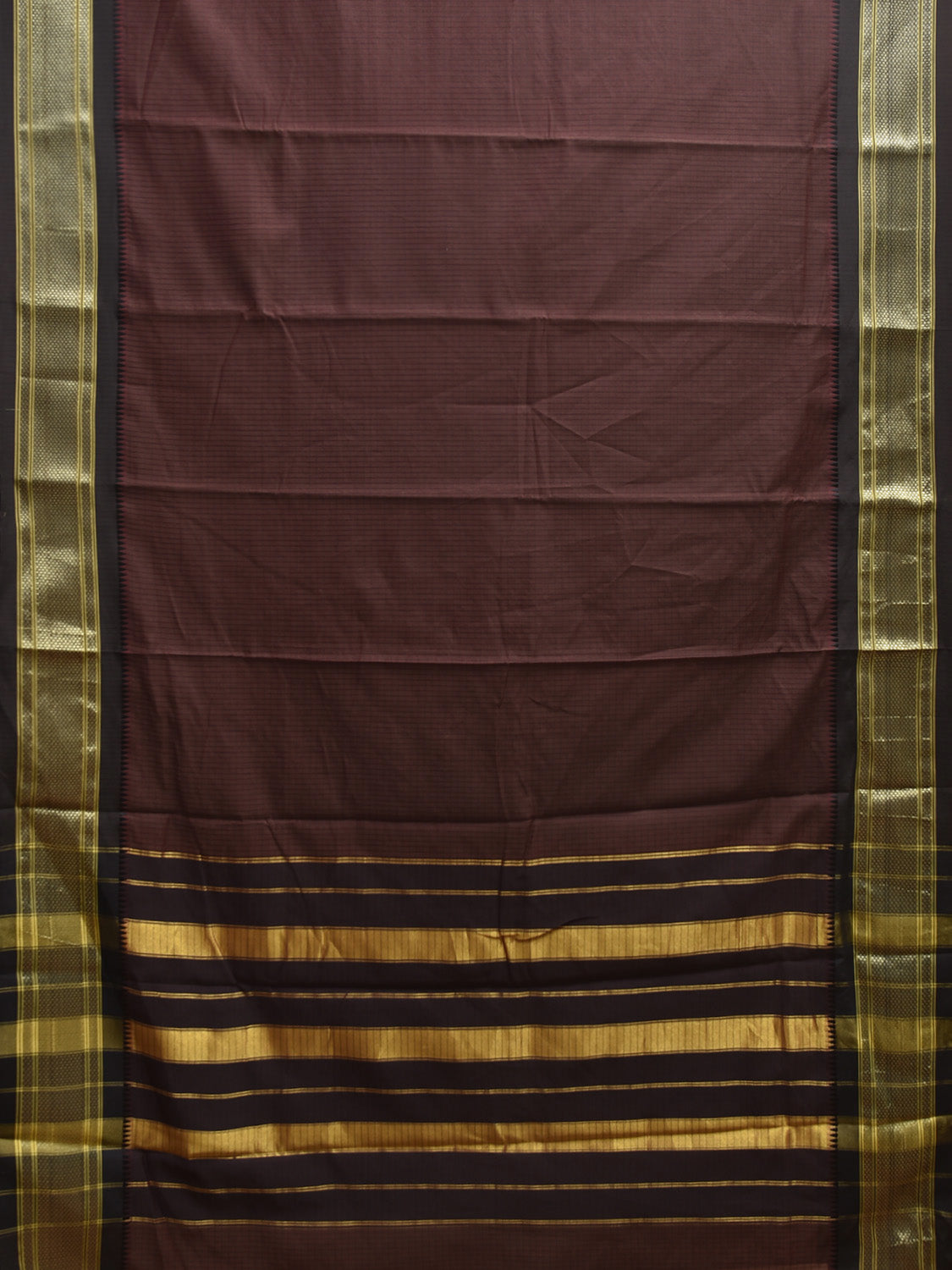 Brown and Black Bamboo Cotton Saree with Checks Design No Blouse bc0903