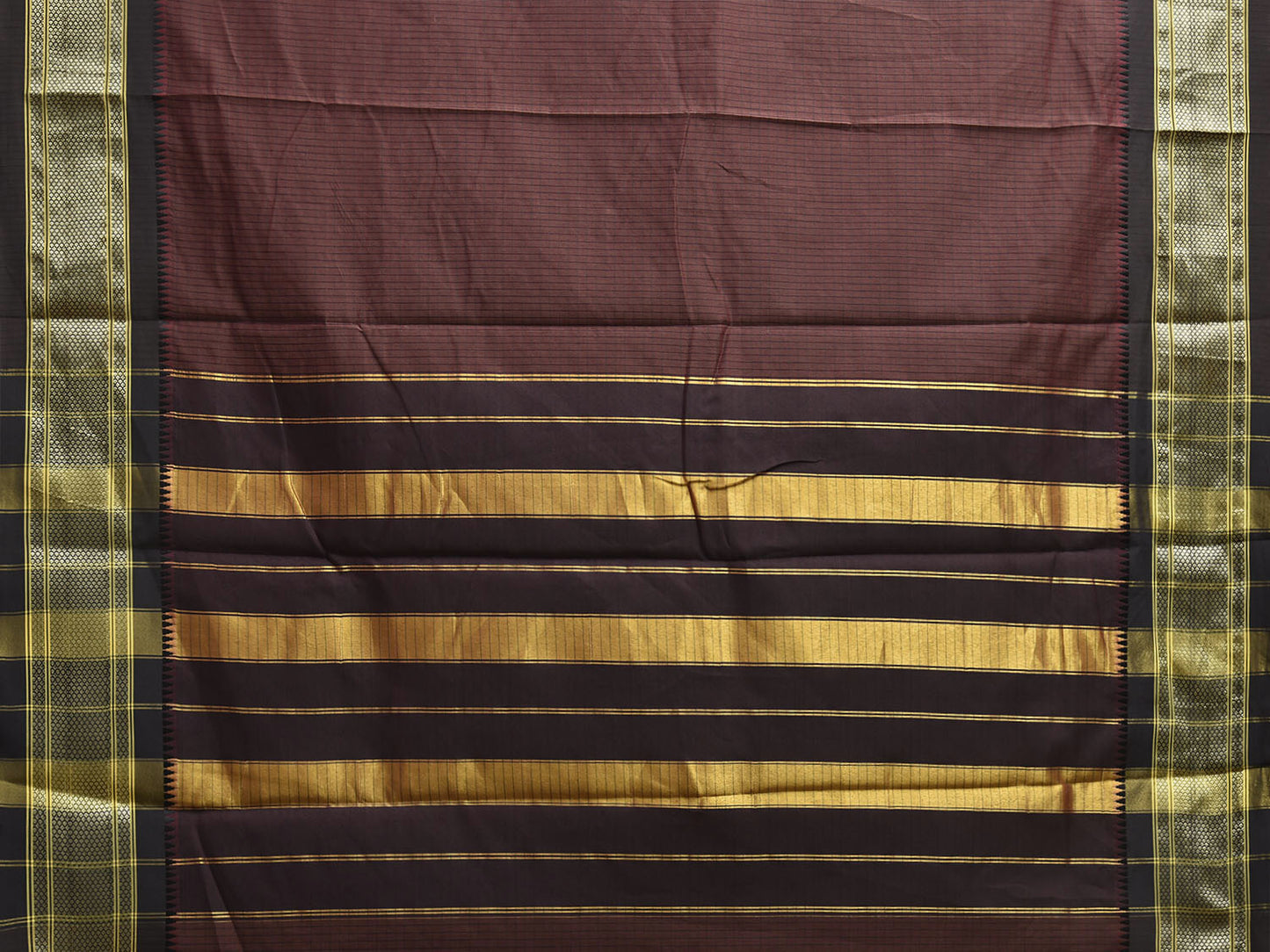 Brown and Black Bamboo Cotton Saree with Checks Design No Blouse bc0903