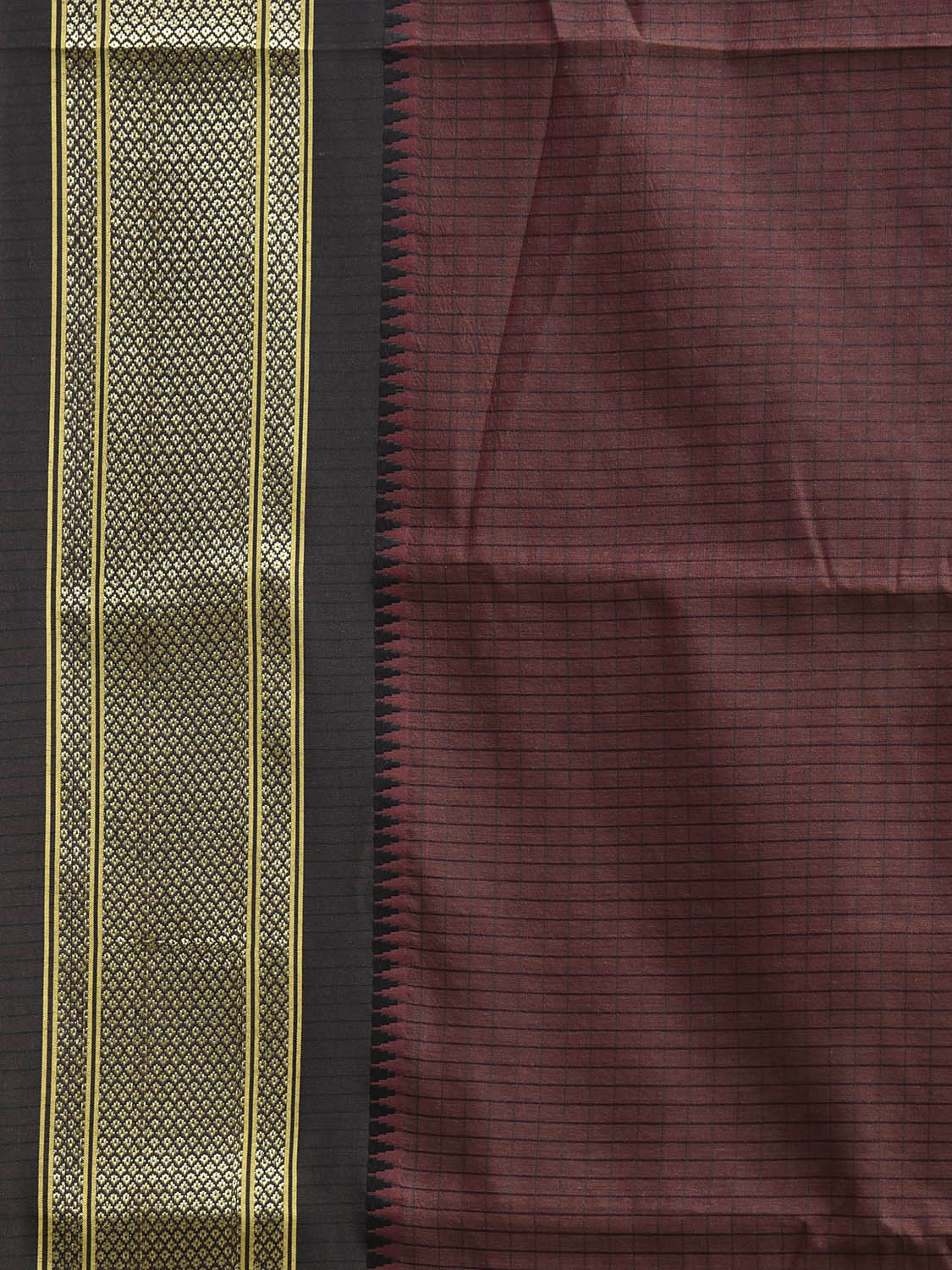 Brown and Black Bamboo Cotton Saree with Checks Design No Blouse bc0903