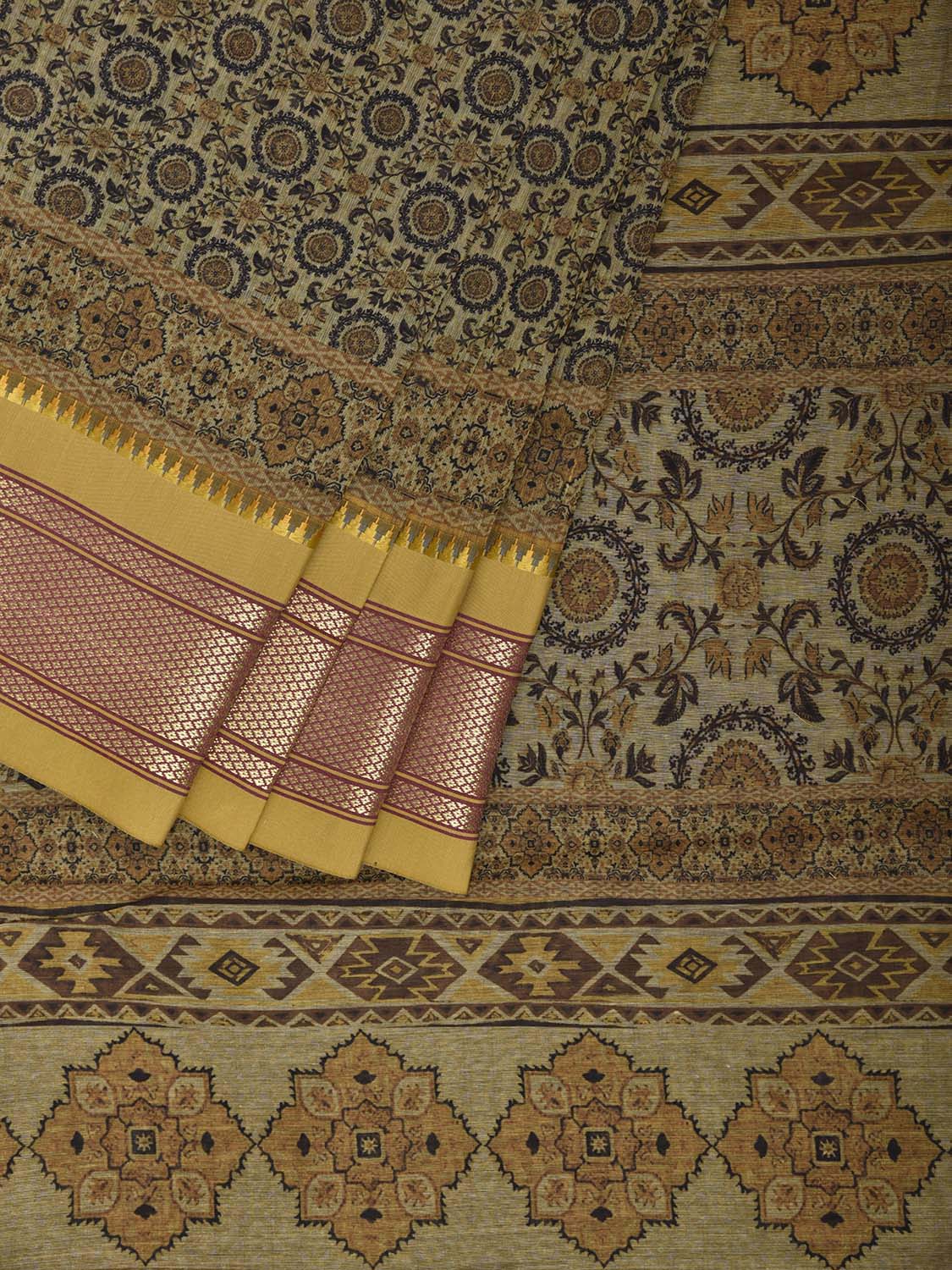 Yellow Bamboo Cotton Saree with Digital Print Design bc0905