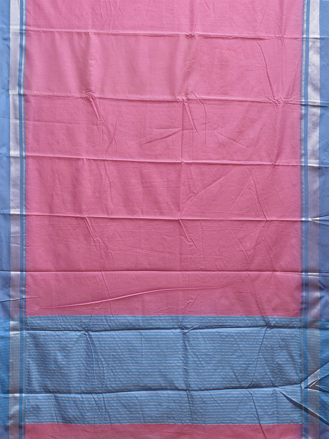Pink and Blue Bamboo Cotton Saree with Strips Design No Blouse bc0906