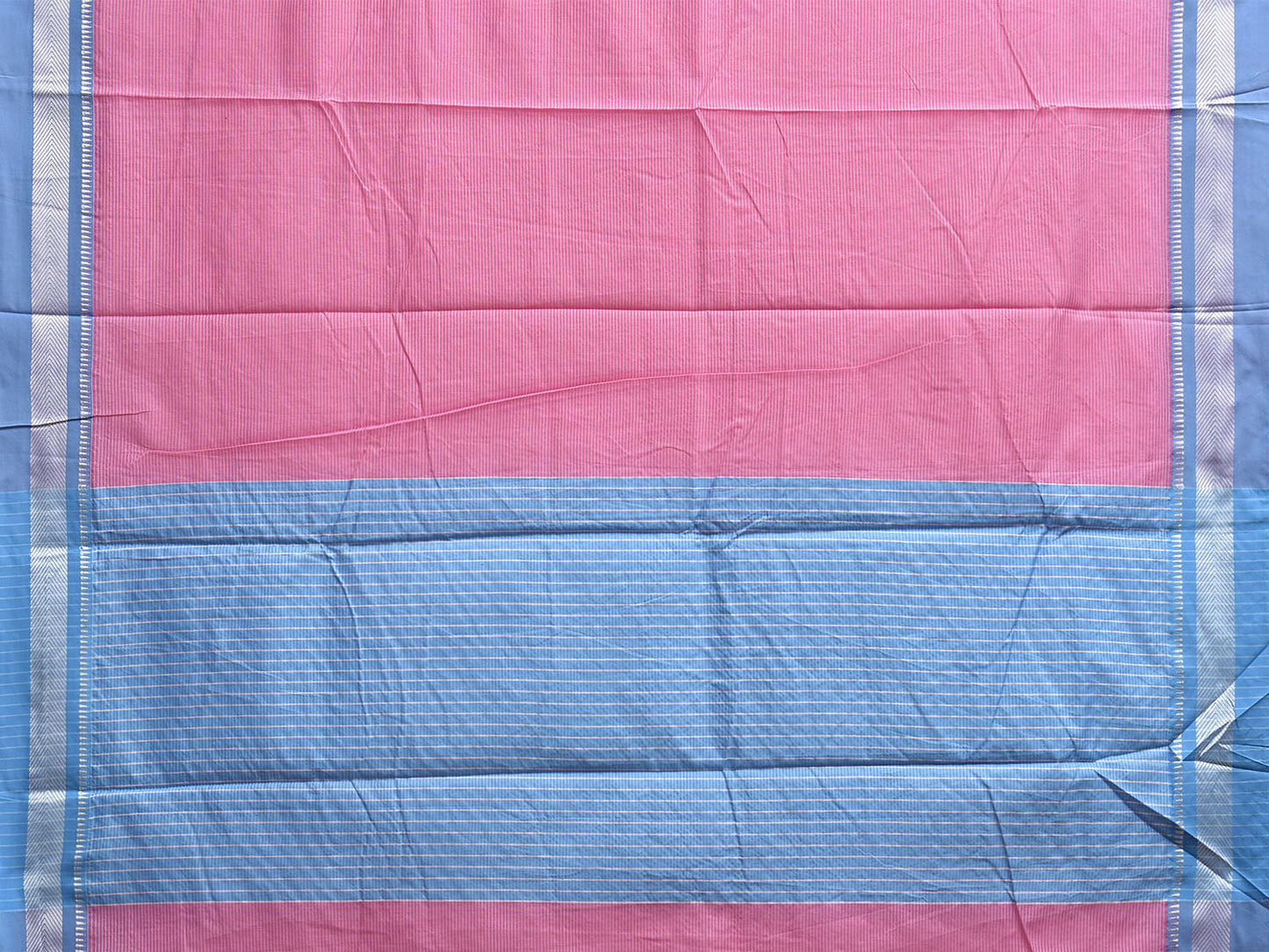 Pink and Blue Bamboo Cotton Saree with Strips Design No Blouse bc0906