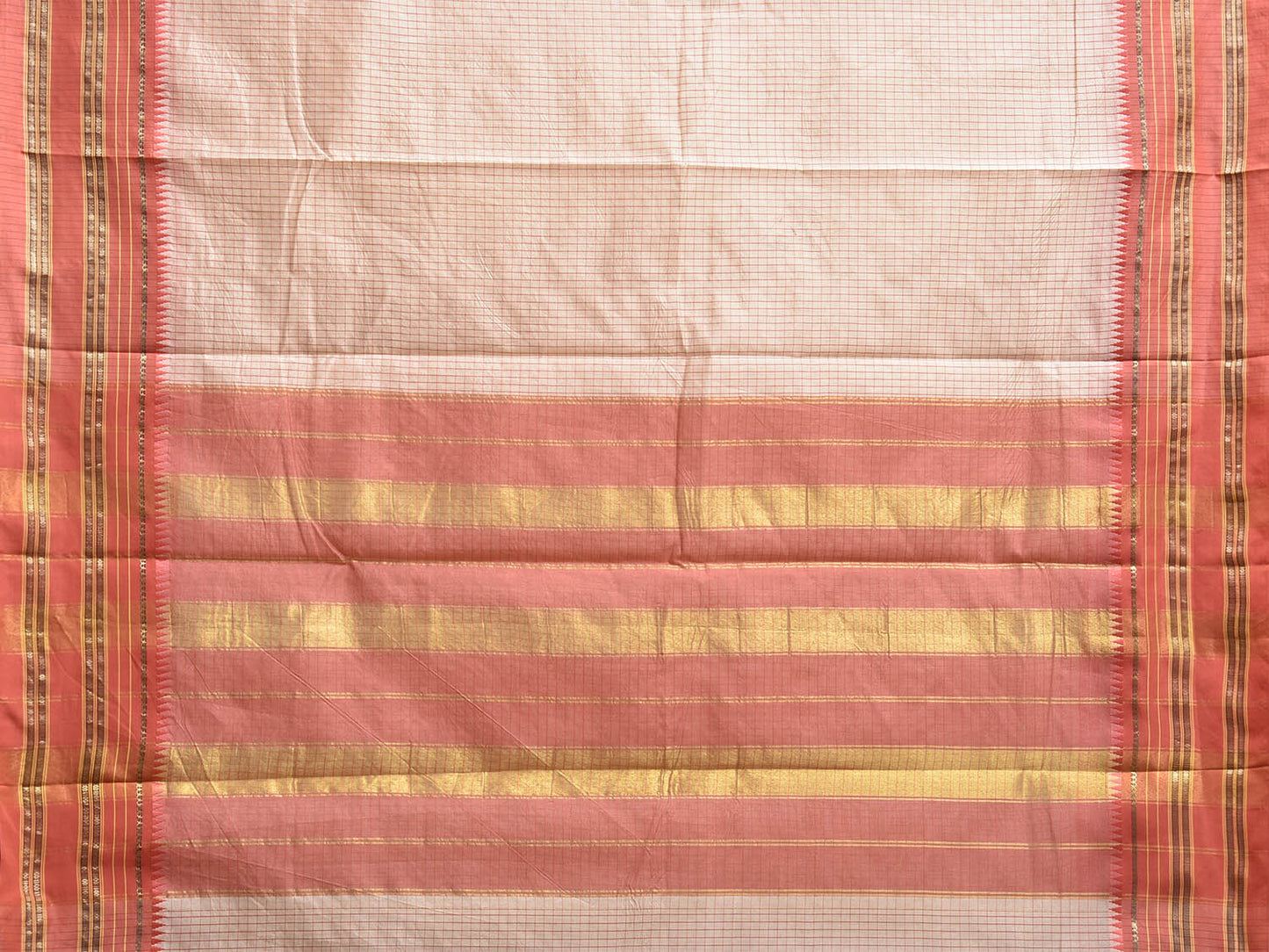 Beige and Peach Bamboo Cotton Viscose Silk Saree with Checks Design No Blouse bc0908