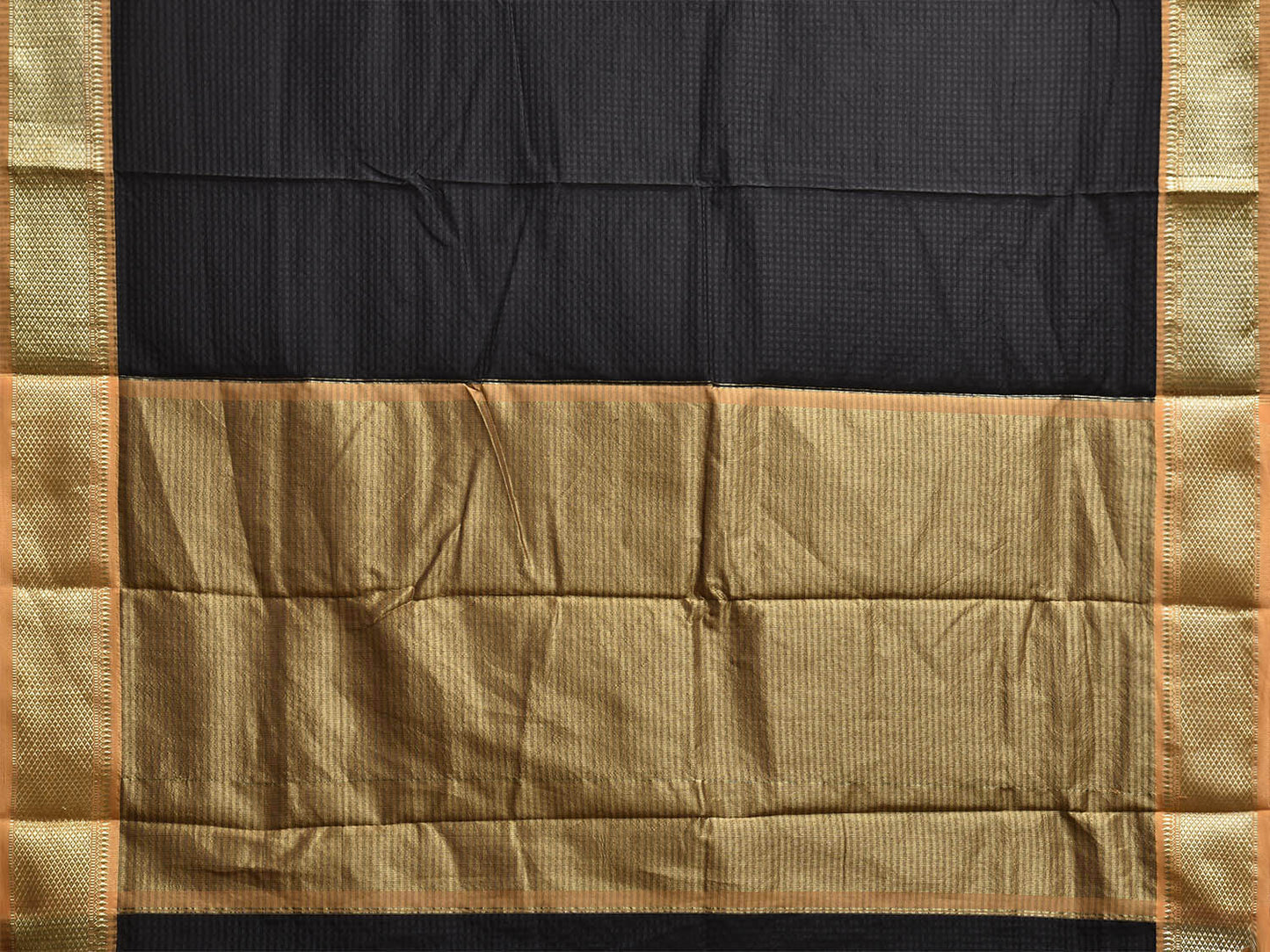 Black and Mustard Bamboo Cotton Viscose Silk Saree with Small Checks Design No Blouse bc0909