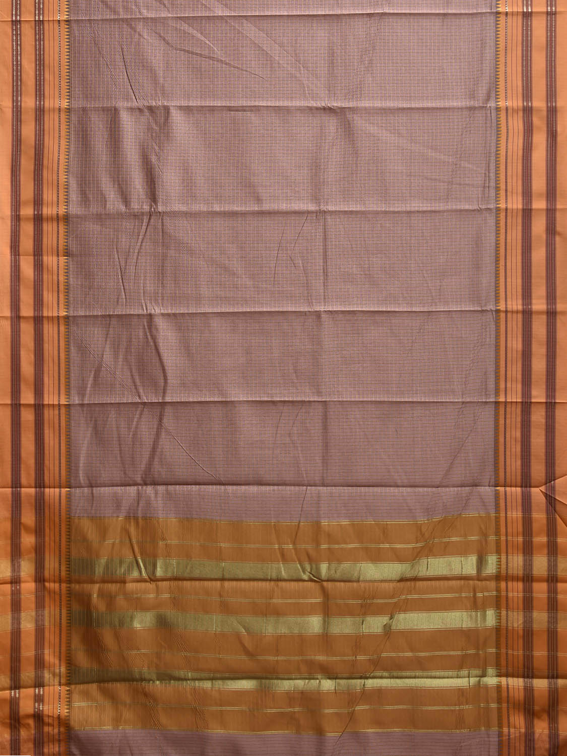Light Mauve and Mustard Bamboo Cotton Viscose Silk Saree with Checks Design No Blouse bc0911