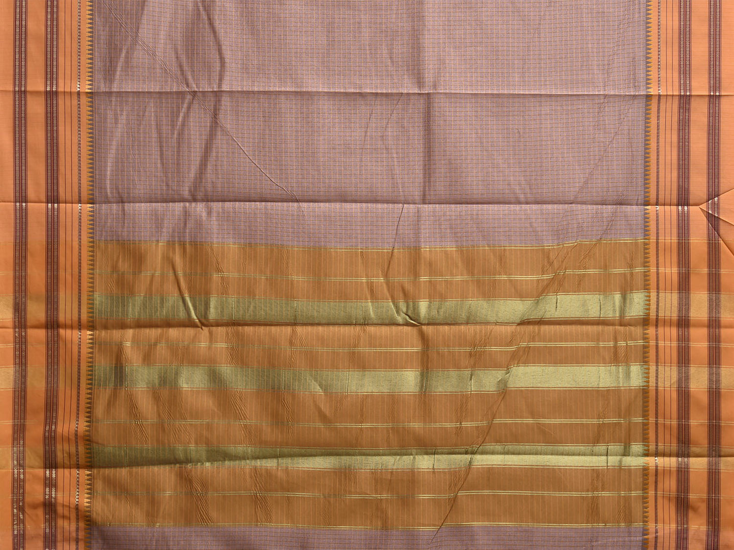 Light Mauve and Mustard Bamboo Cotton Viscose Silk Saree with Checks Design No Blouse bc0911