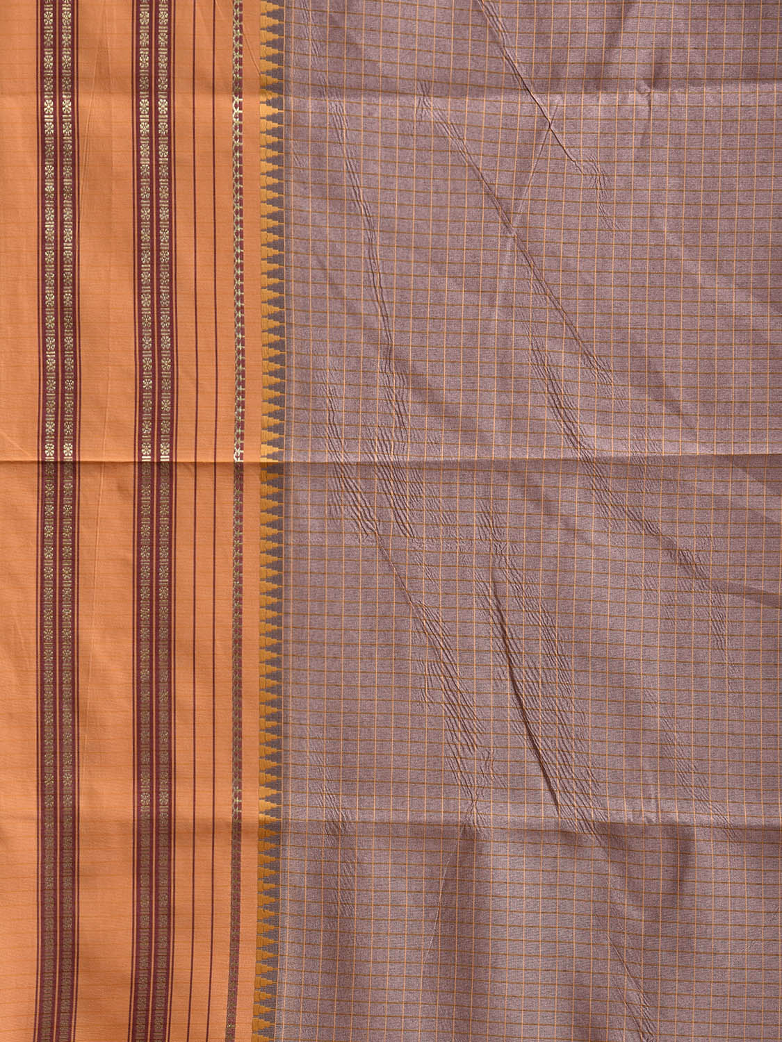 Light Mauve and Mustard Bamboo Cotton Viscose Silk Saree with Checks Design No Blouse bc0911