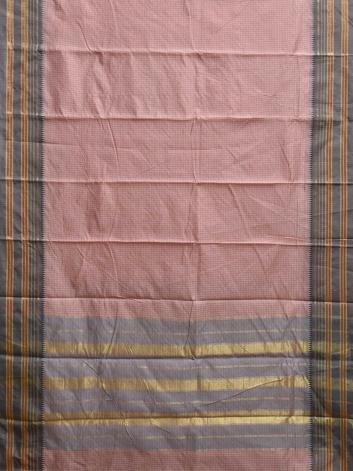 Light Pink and Light Grey Bamboo Cotton Viscose Silk Saree with Checks Design No Blouse bc0912