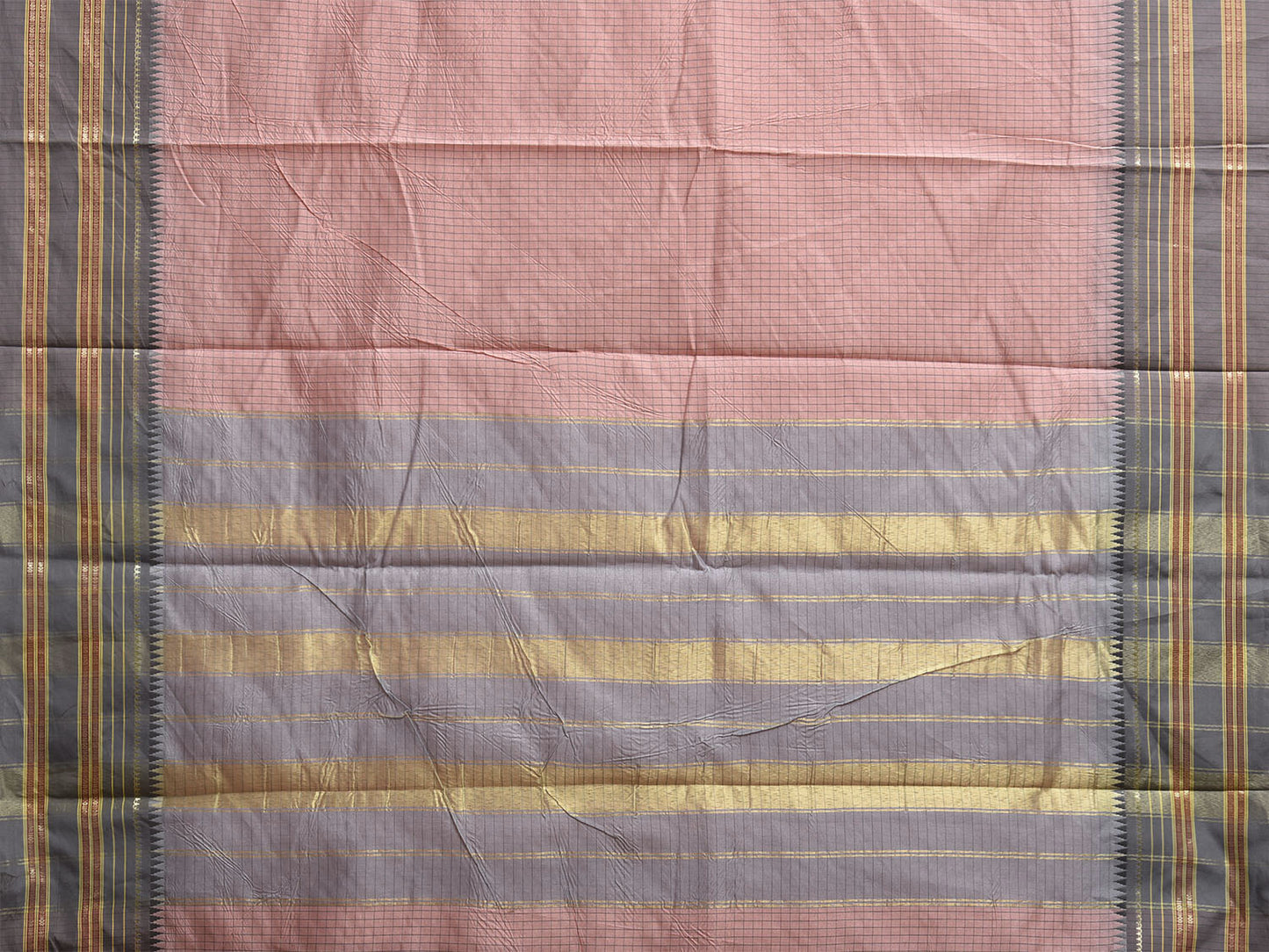 Light Pink and Light Grey Bamboo Cotton Viscose Silk Saree with Checks Design No Blouse bc0912