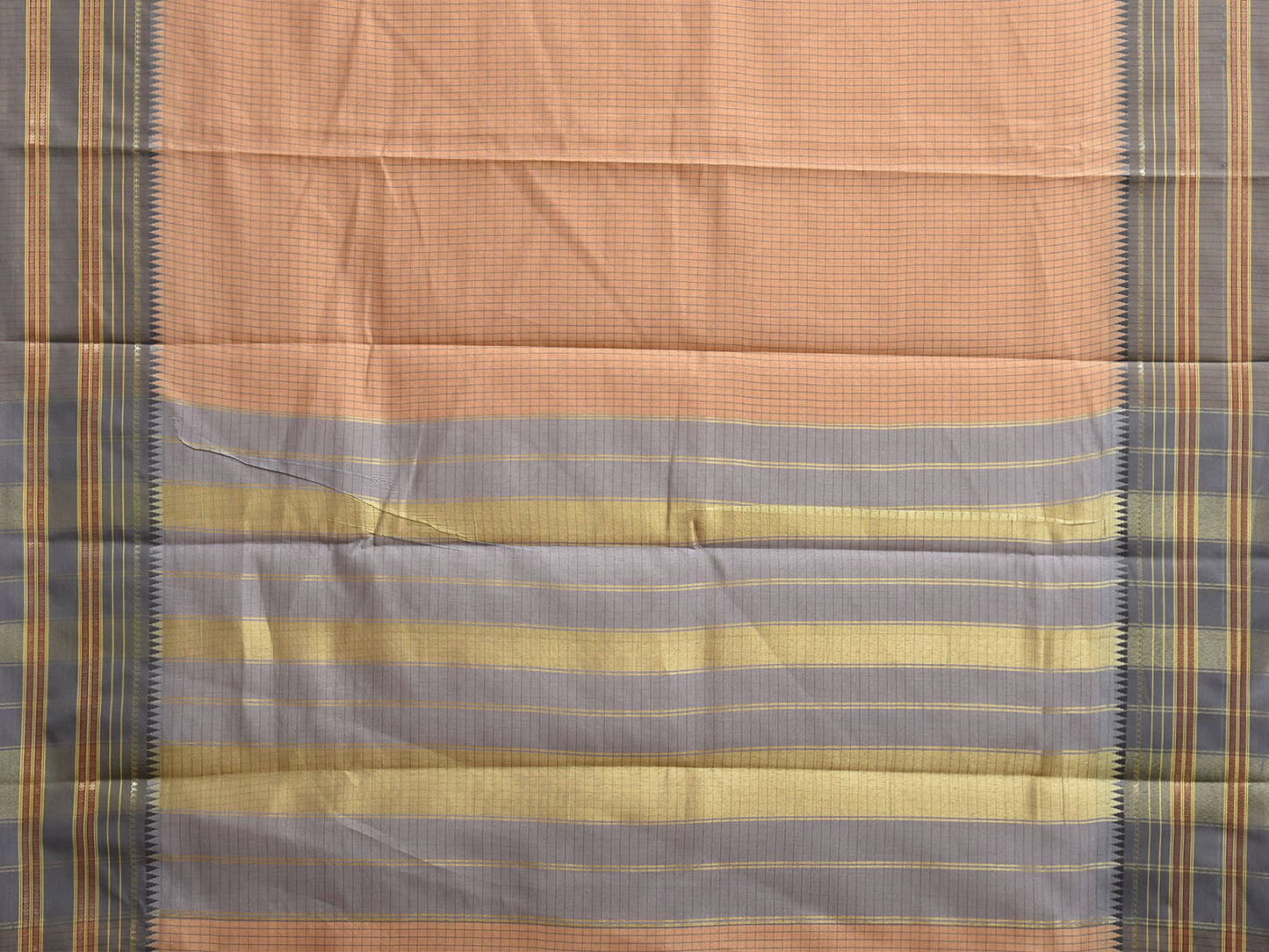 Light Orange and Light Grey Bamboo Cotton Viscose Silk Saree with Checks Design No Blouse bc0913