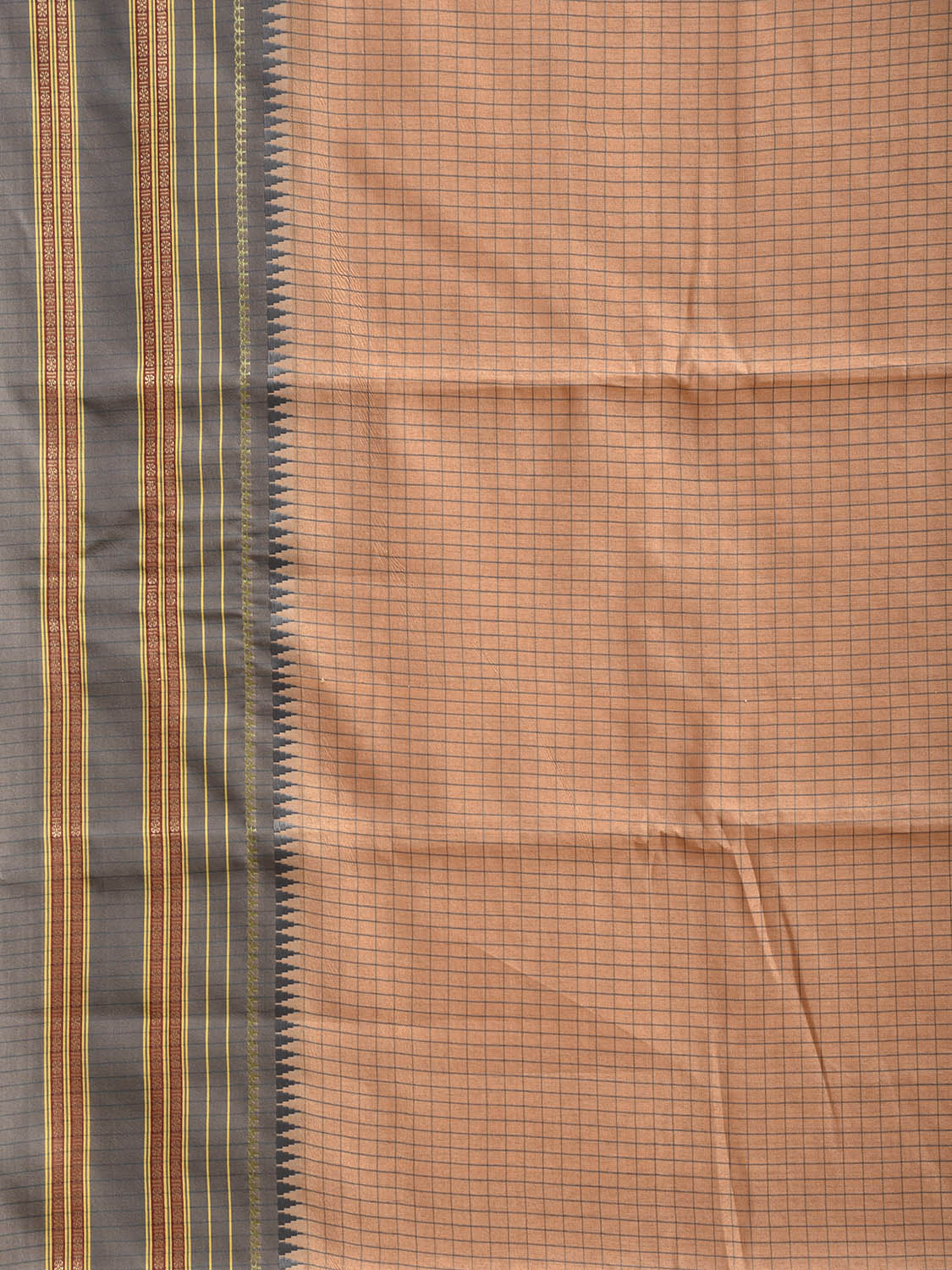 Light Orange and Light Grey Bamboo Cotton Viscose Silk Saree with Checks Design No Blouse bc0913