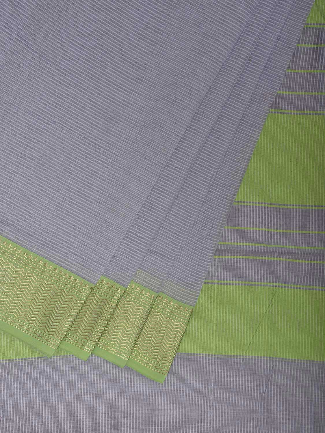 Light Blue and Light Green Bamboo Cotton Saree with Strips Design No Blouse bc0916
