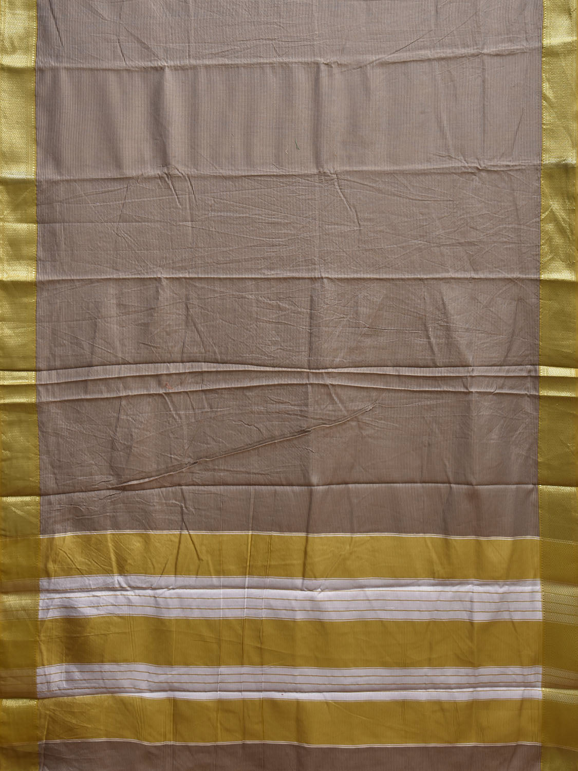 Brown and Olive Bamboo Cotton Saree with Strips Design No Blouse bc0917