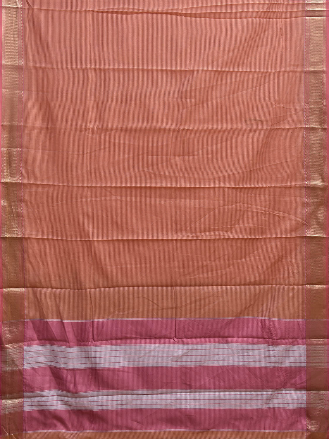 Orange and Pink Bamboo Cotton Saree with Strips Design No Blouse bc0918