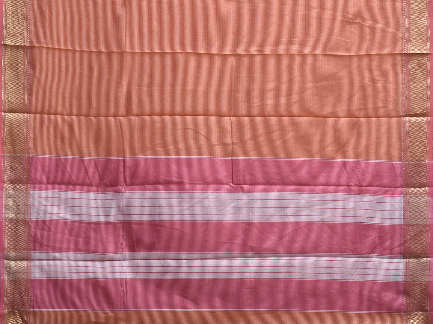 Orange and Pink Bamboo Cotton Saree with Strips Design No Blouse bc0918