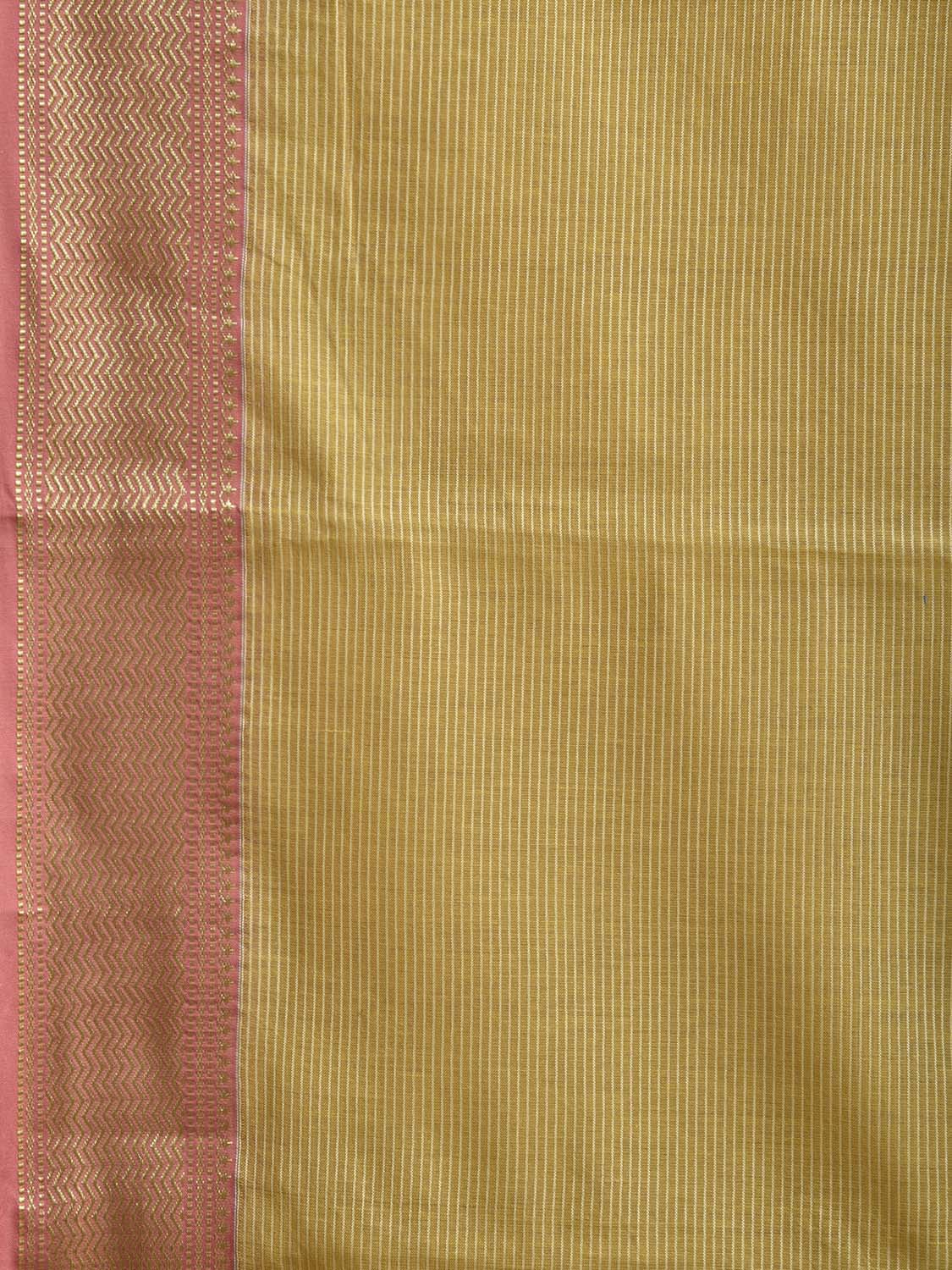 Light Green and Pink Bamboo Cotton Saree with Strips Design No Blouse bc0919