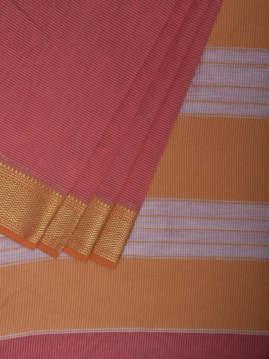 Light Red and Orange Bamboo Cotton Saree with Strips Design No Blouse bc0920