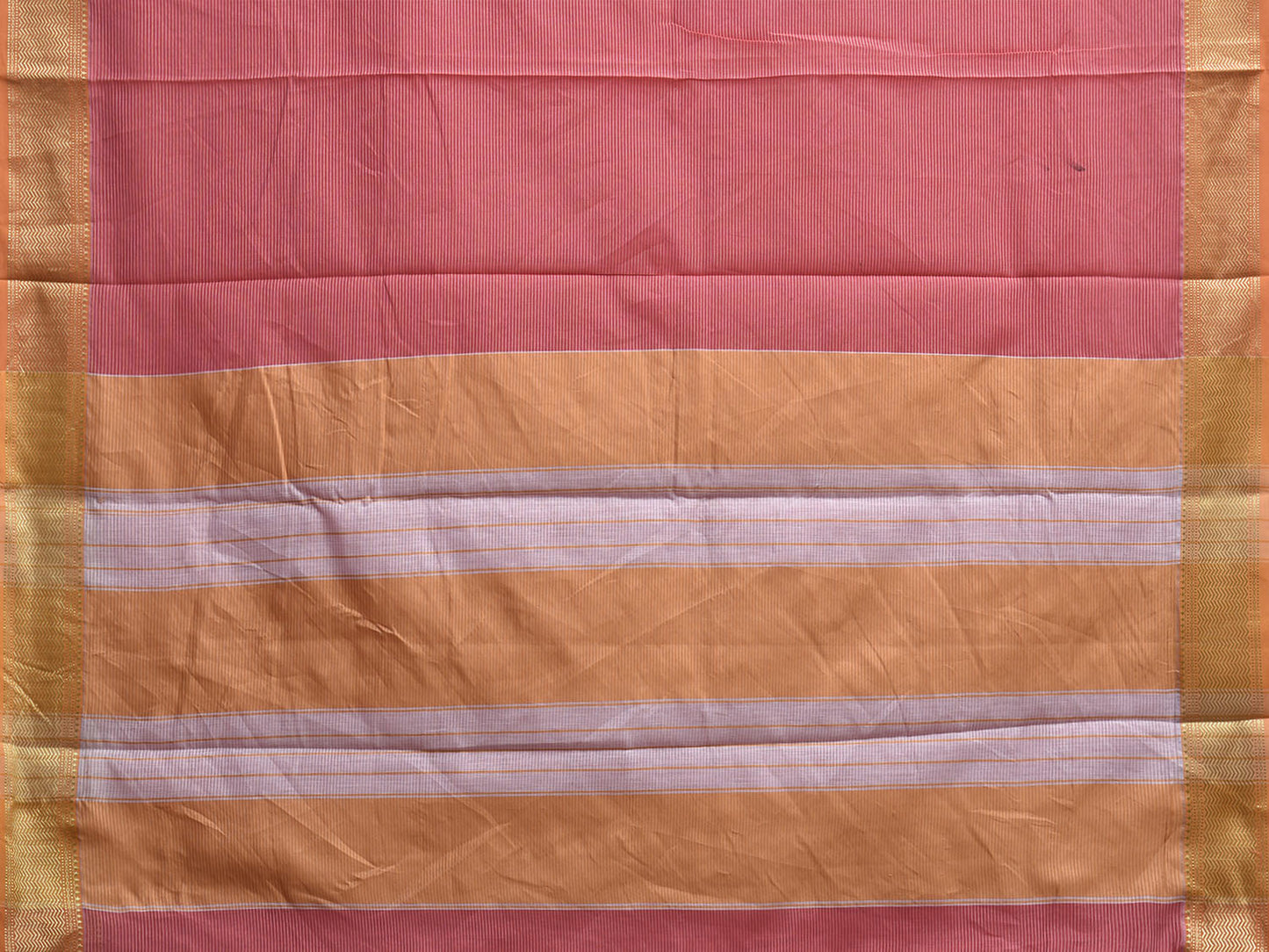 Light Red and Orange Bamboo Cotton Saree with Strips Design No Blouse bc0920