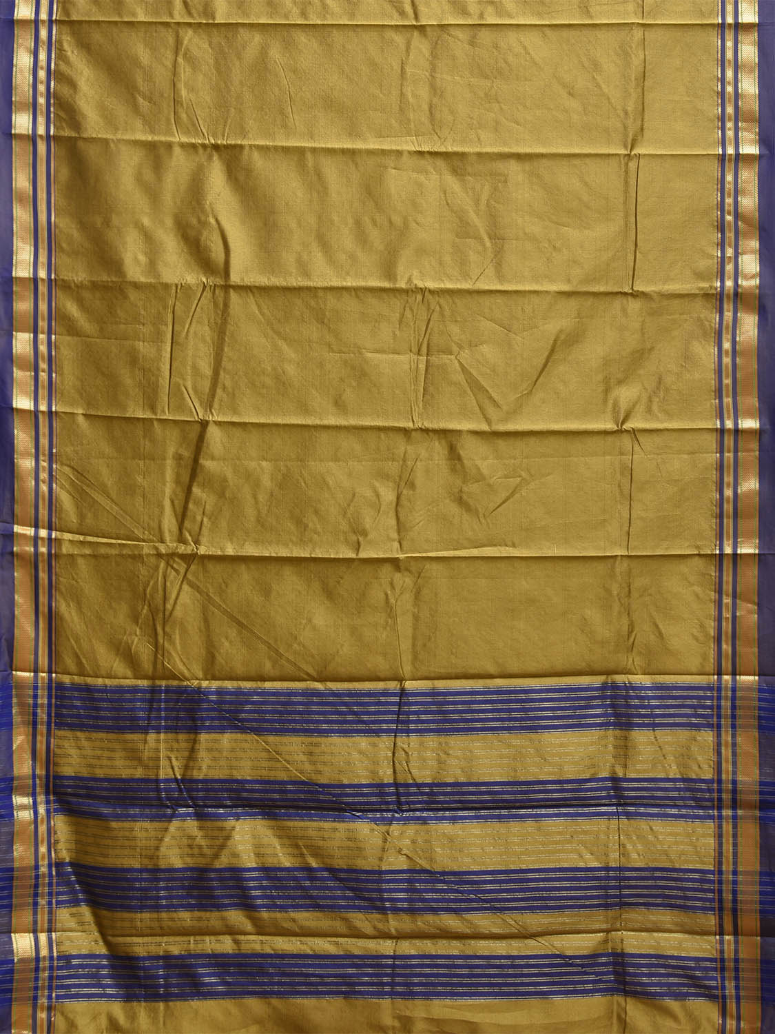 Olive and Blue Bamboo Cotton Viscose Silk Plain Saree with Strips Pallu Design No Blouse bc0922