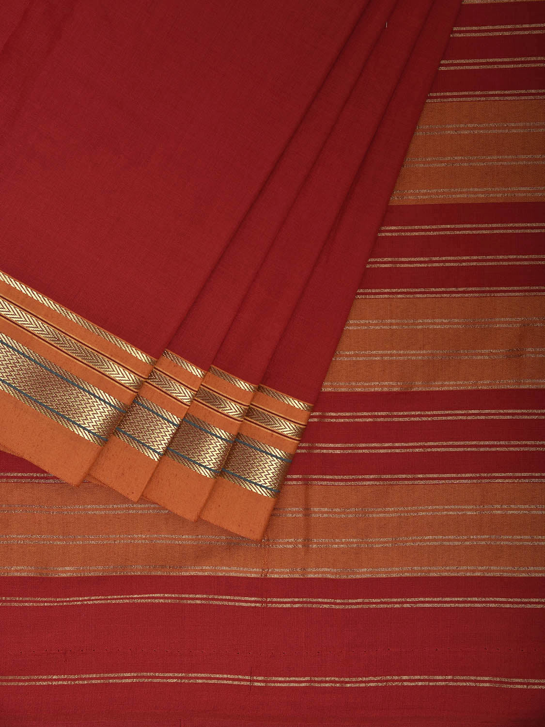 Red and Orange Bamboo Cotton Viscose Silk Plain Saree with Strips Pallu Design No Blouse bc0923
