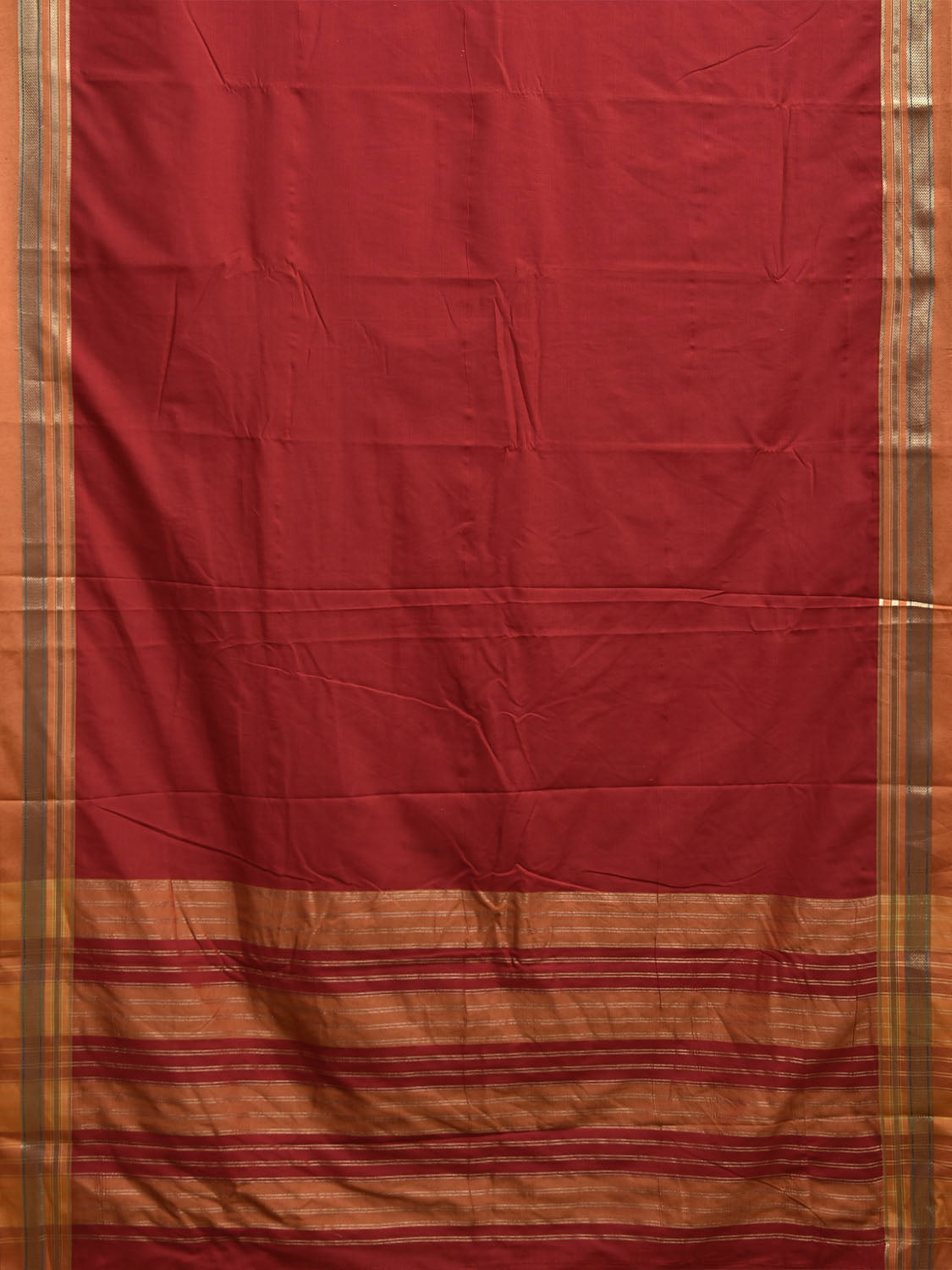 Red and Orange Bamboo Cotton Viscose Silk Plain Saree with Strips Pallu Design No Blouse bc0923